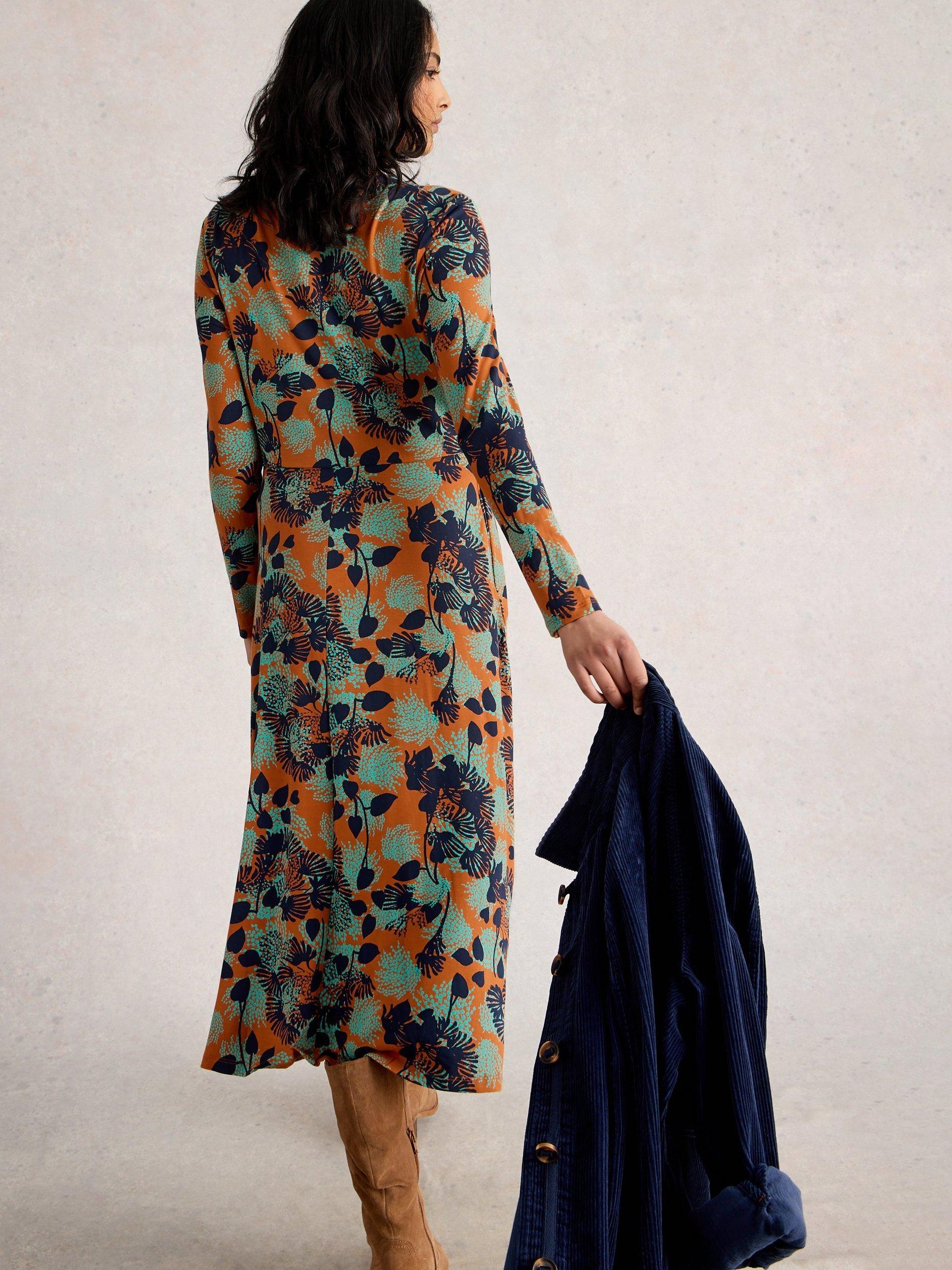 Product image 2 of 6, which shows White Stuff Madeline Floral Jersey Dress, Orange/Multi, 6