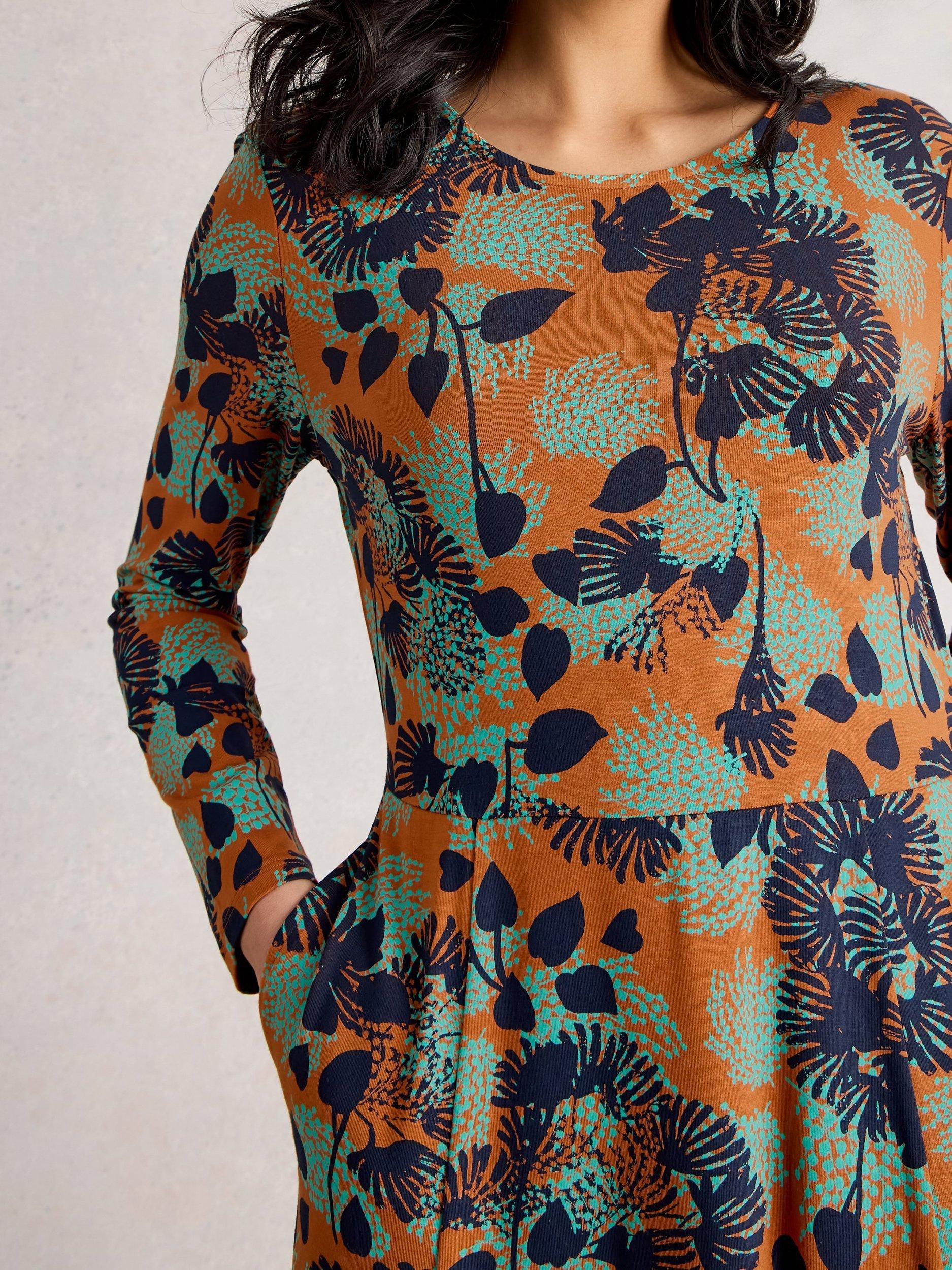 Product image 3 of 6, which shows White Stuff Madeline Floral Jersey Dress, Orange/Multi, 6