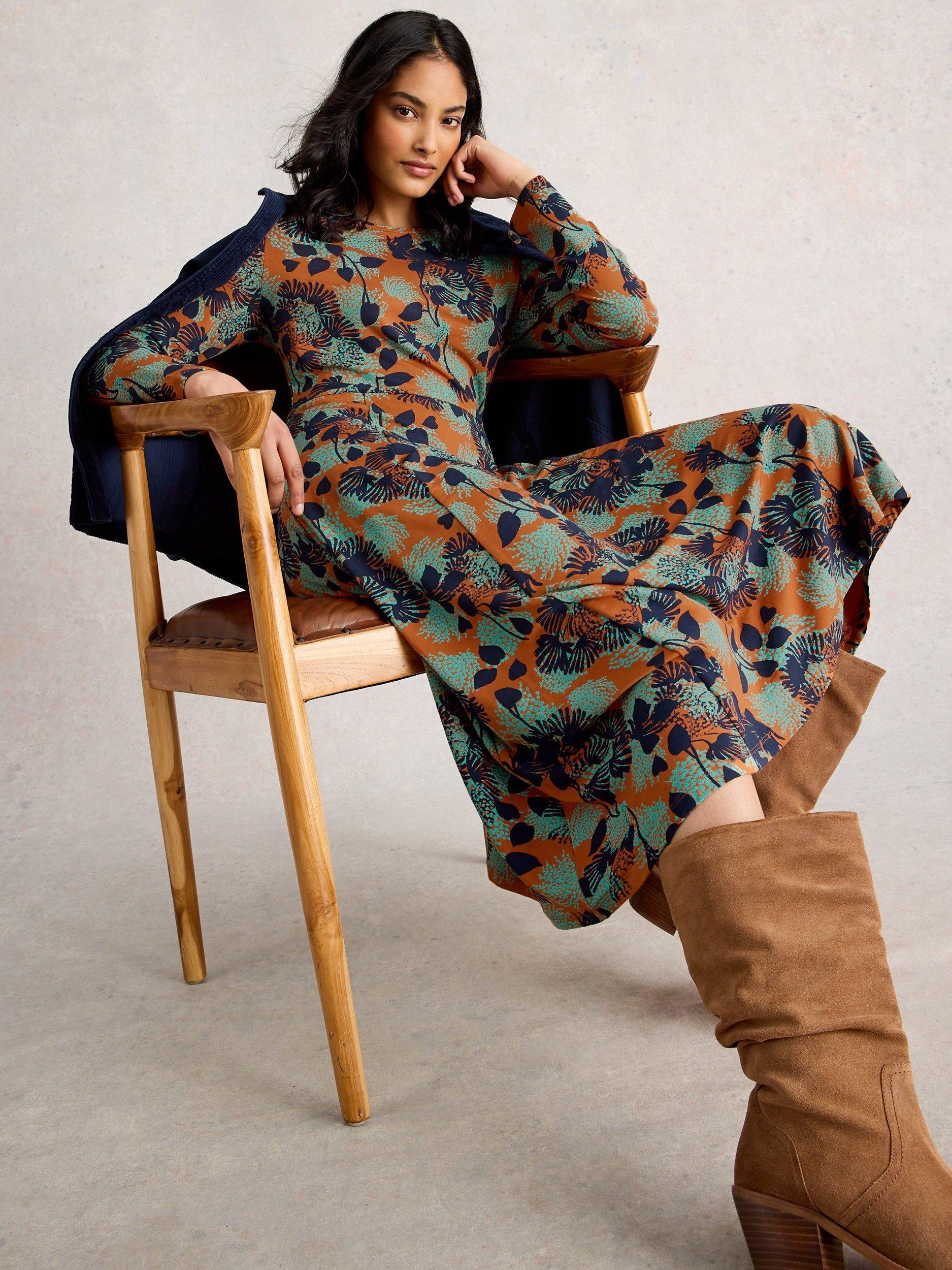 Product image 4 of 6, which shows White Stuff Madeline Floral Jersey Dress, Orange/Multi, 6