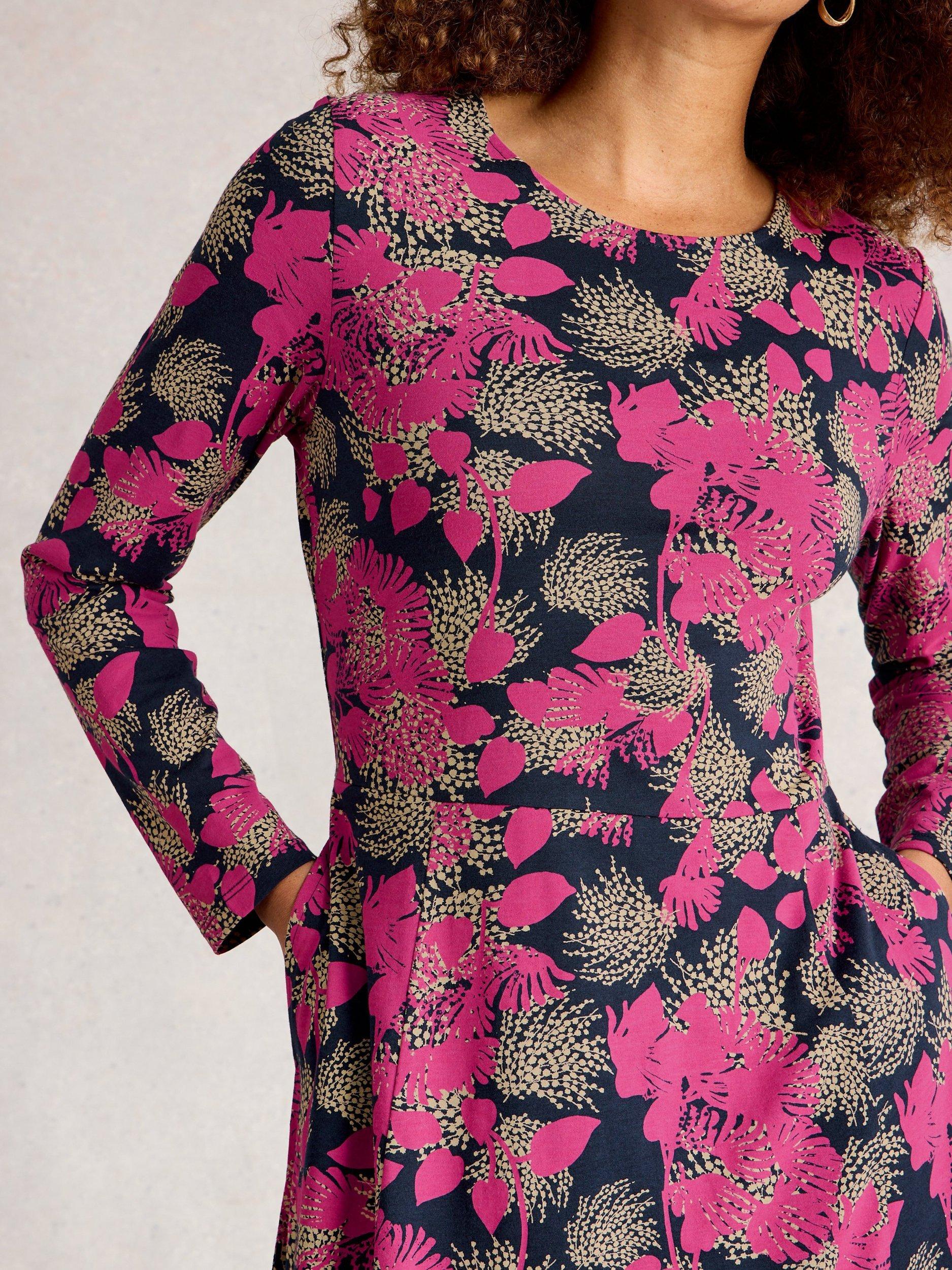 Product image 3 of 6, which shows White Stuff Madeline Abstract Jersey Dress, Pink/Multi, 6