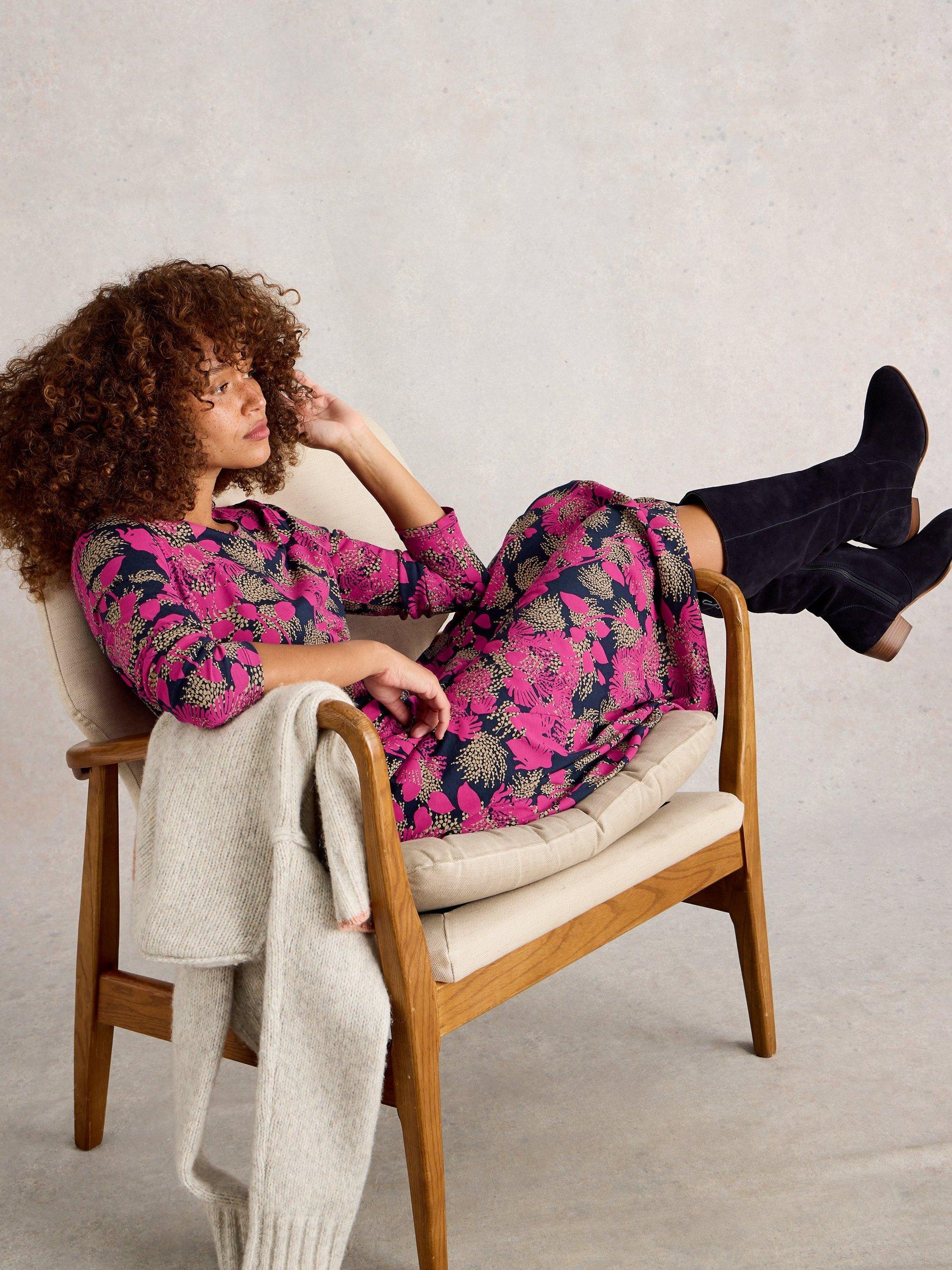 Product image 4 of 6, which shows White Stuff Madeline Abstract Jersey Dress, Pink/Multi, 6