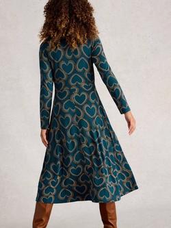 White Stuff Madeline Heart Print Jersey Dress, Teal/Multi - view 2, Teal/Multi