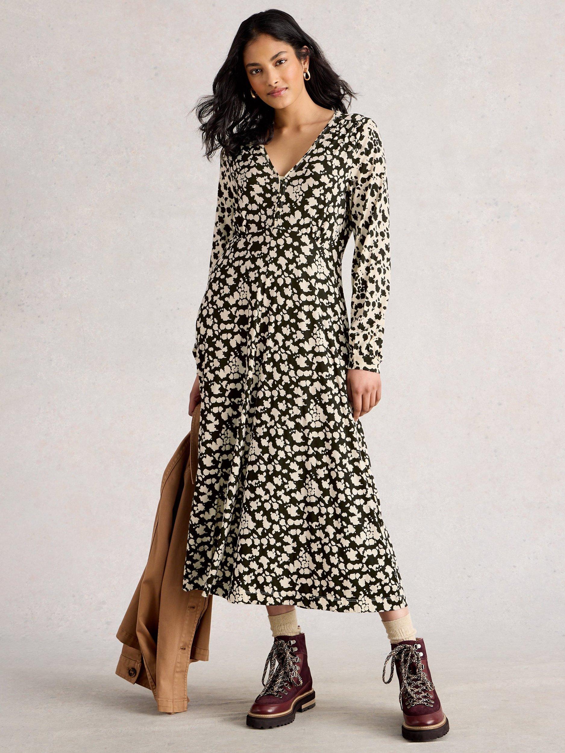 Product image 1 of 6, which shows White Stuff Megan Abstract Jersey Dress, Black/Multi, 6