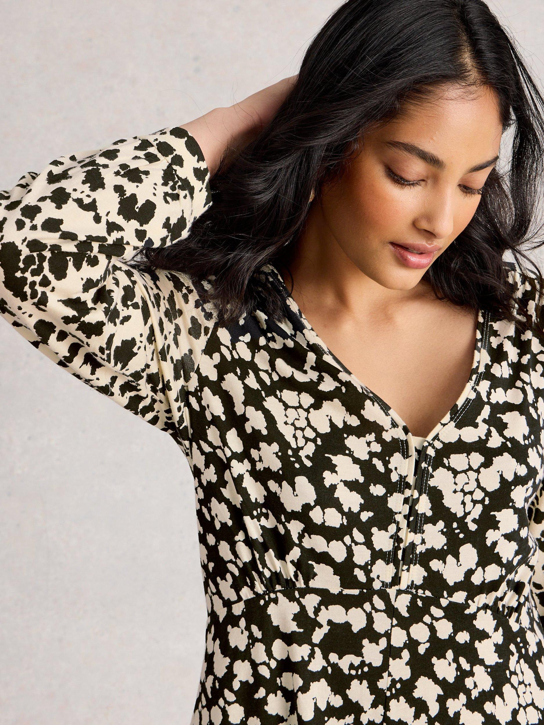 Product image 3 of 6, which shows White Stuff Megan Abstract Jersey Dress, Black/Multi, 6