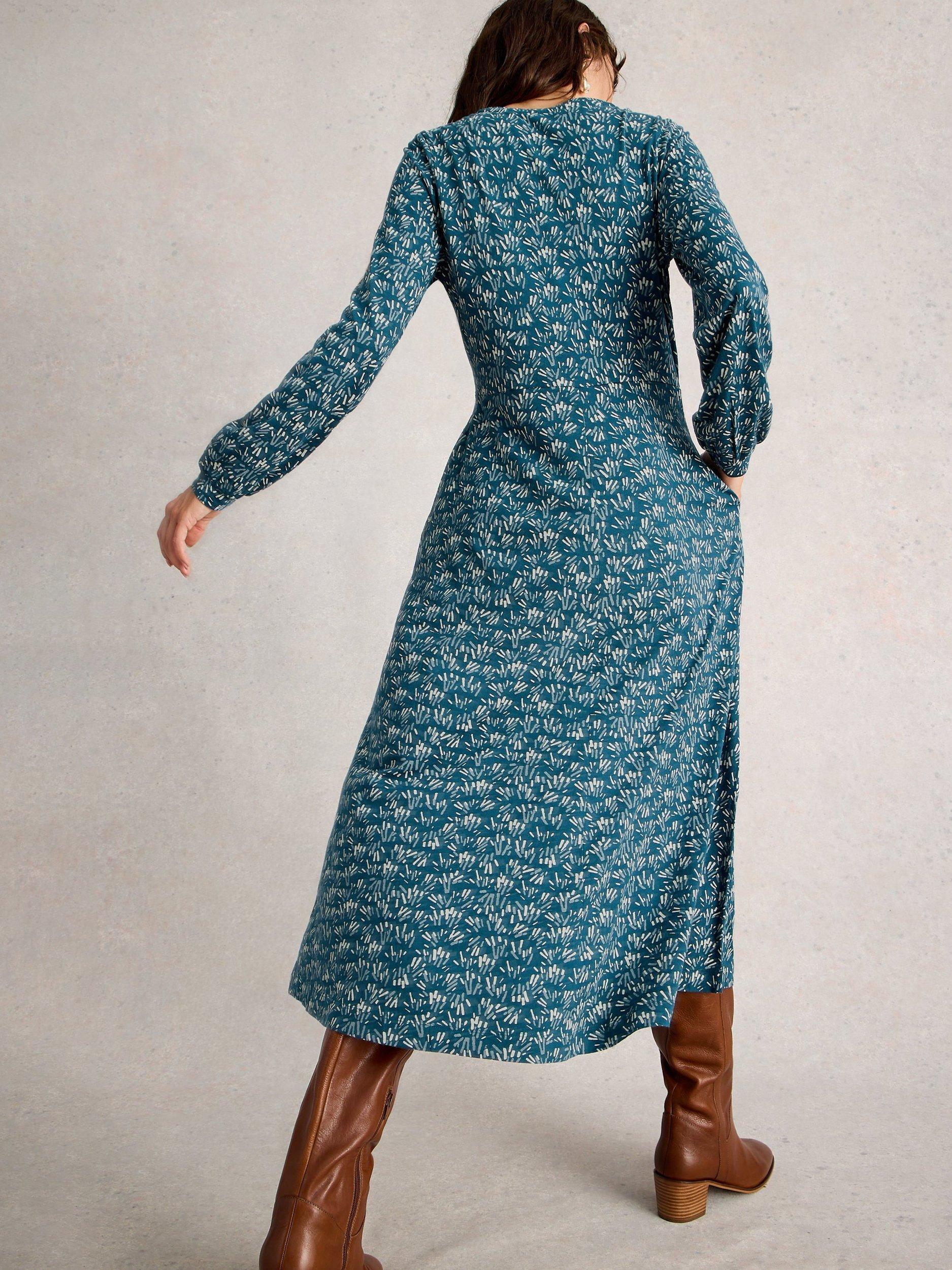 Product image 2 of 6, which shows White Stuff Megan Abstract Jersey Dress, Blue, 6