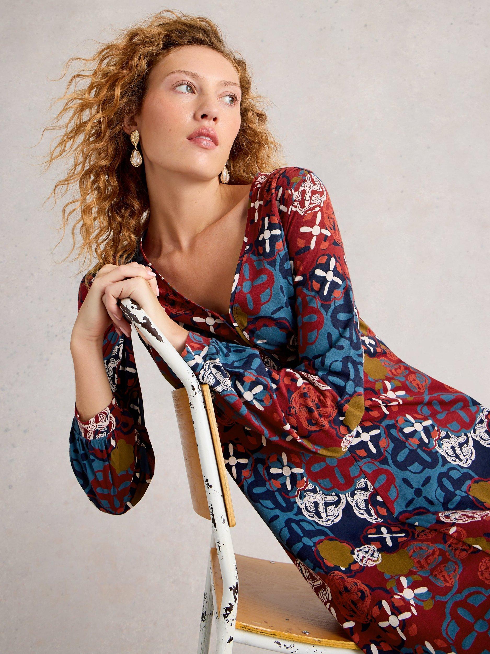 Product image 3 of 6, which shows White Stuff Megan Abstract Jersey Dress, Multi, 6