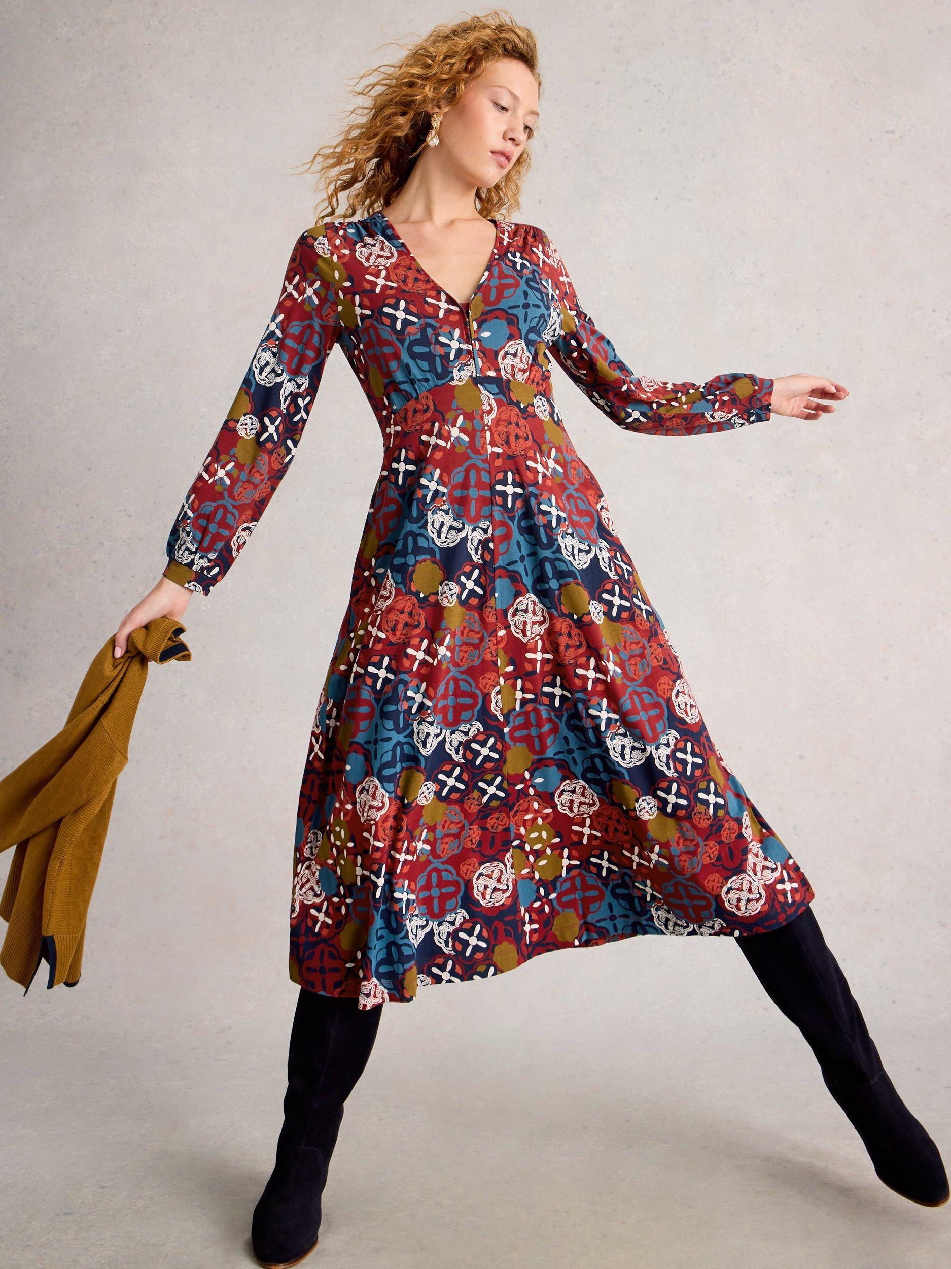 Product image 4 of 6, which shows White Stuff Megan Abstract Jersey Dress, Multi, 6