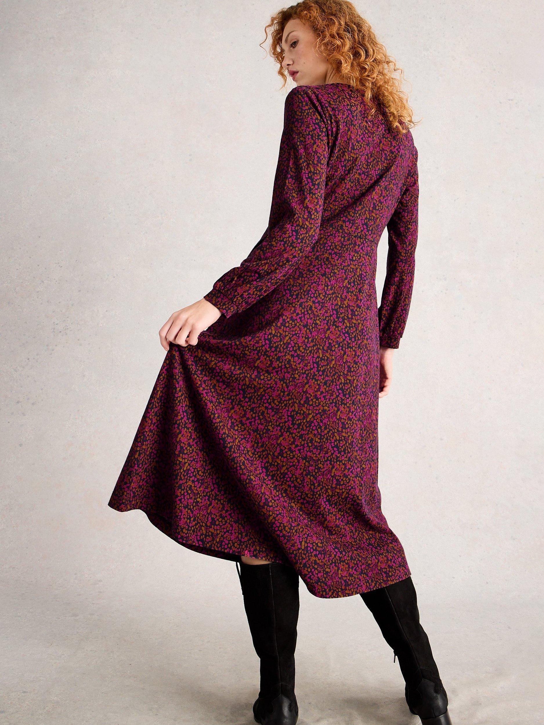 Product image 2 of 6, which shows White Stuff Megan A-Line Spotty Jersey Midi Dress, Pink/Multi, 6