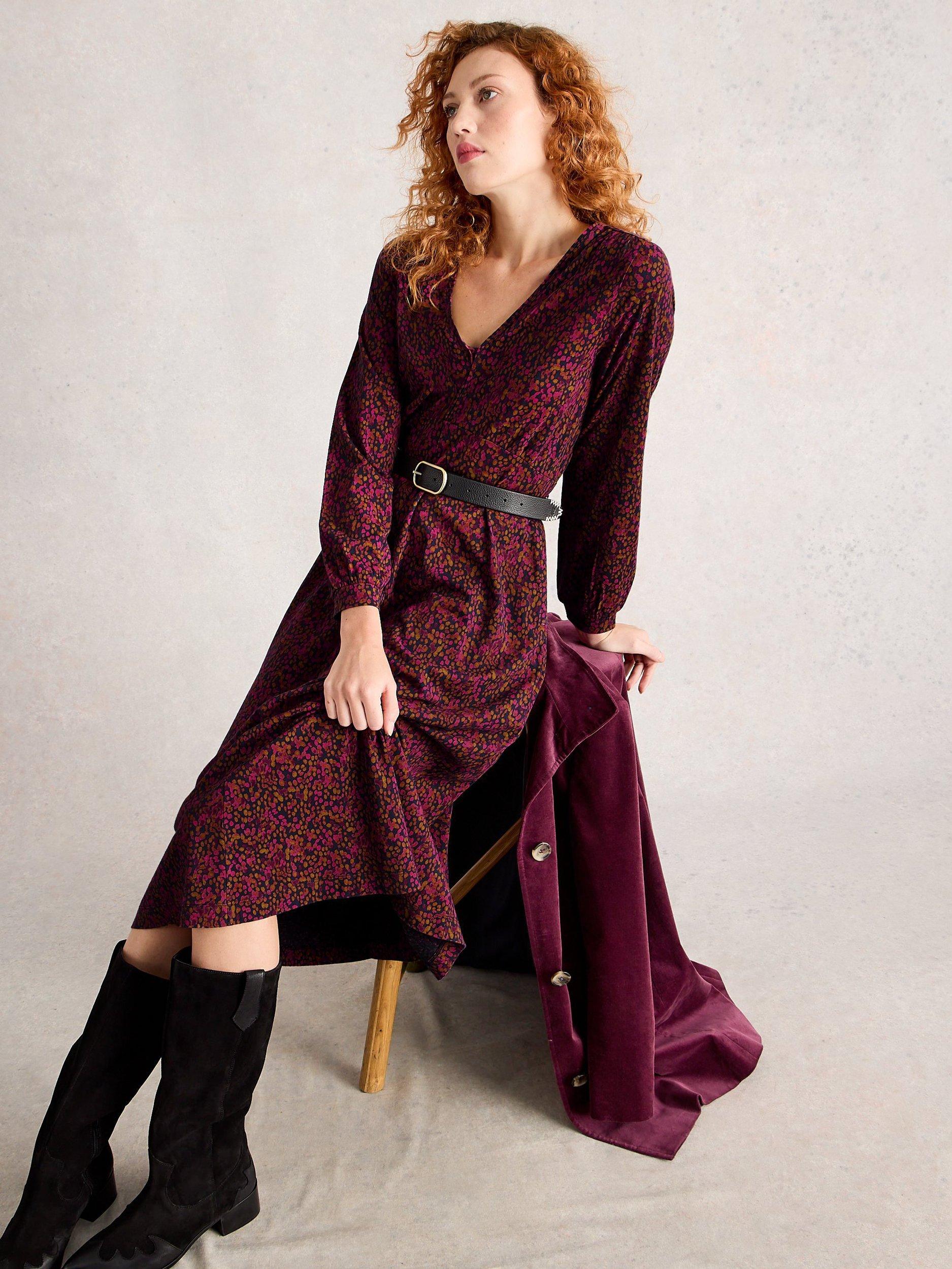 Product image 4 of 6, which shows White Stuff Megan A-Line Spotty Jersey Midi Dress, Pink/Multi, 6