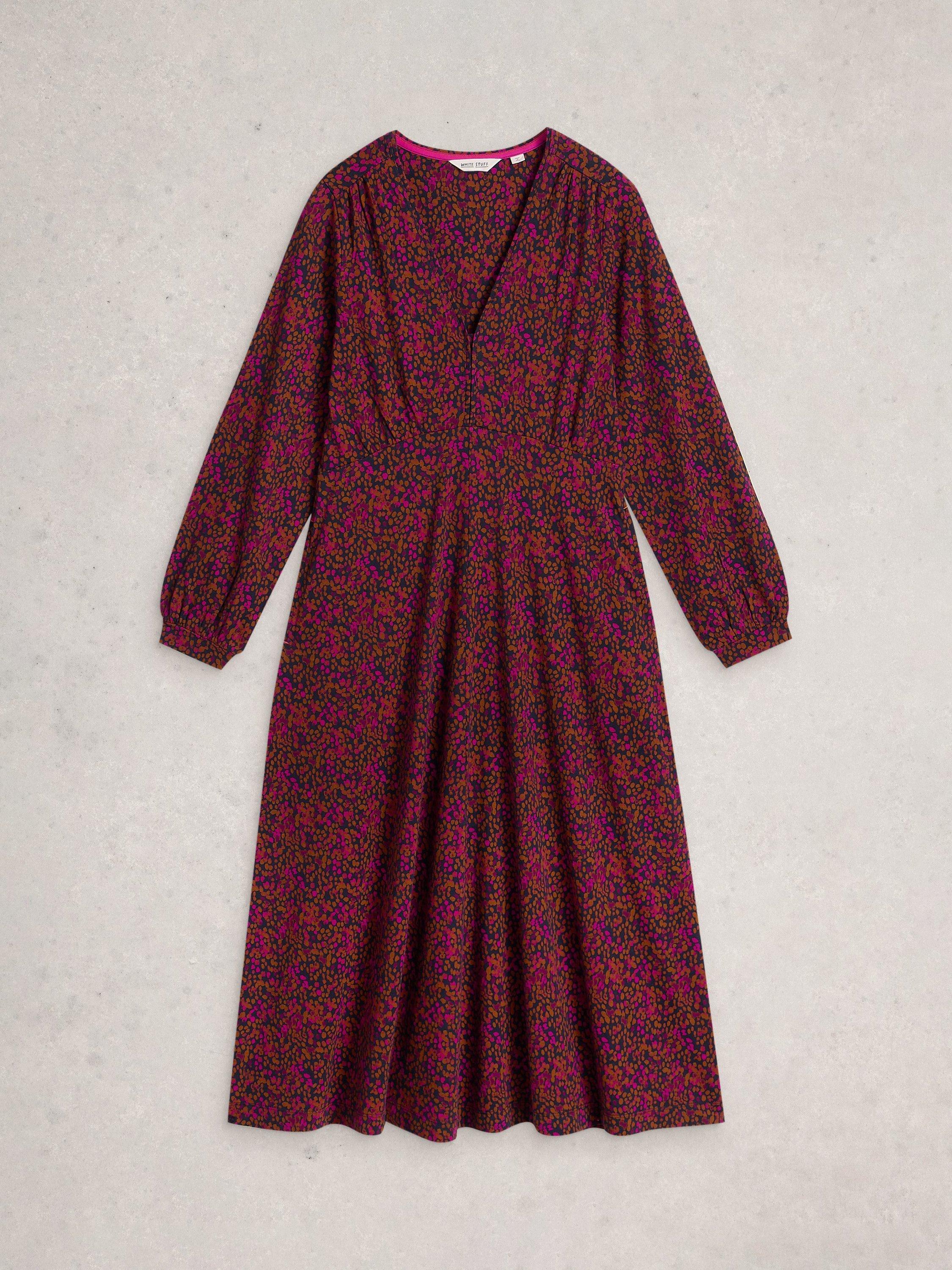 Product image 5 of 6, which shows White Stuff Megan A-Line Spotty Jersey Midi Dress, Pink/Multi, 6