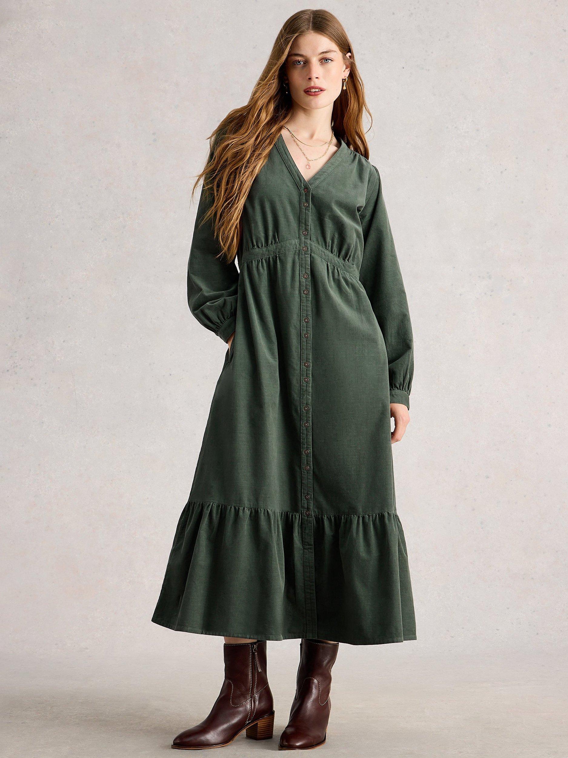 Product image 1 of 6, which shows White Stuff Phoebe Tiered Organic Cotton Midi Dress, Dus Green, 6