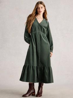 White Stuff Phoebe Tiered Organic Cotton Midi Dress, Dus Green
