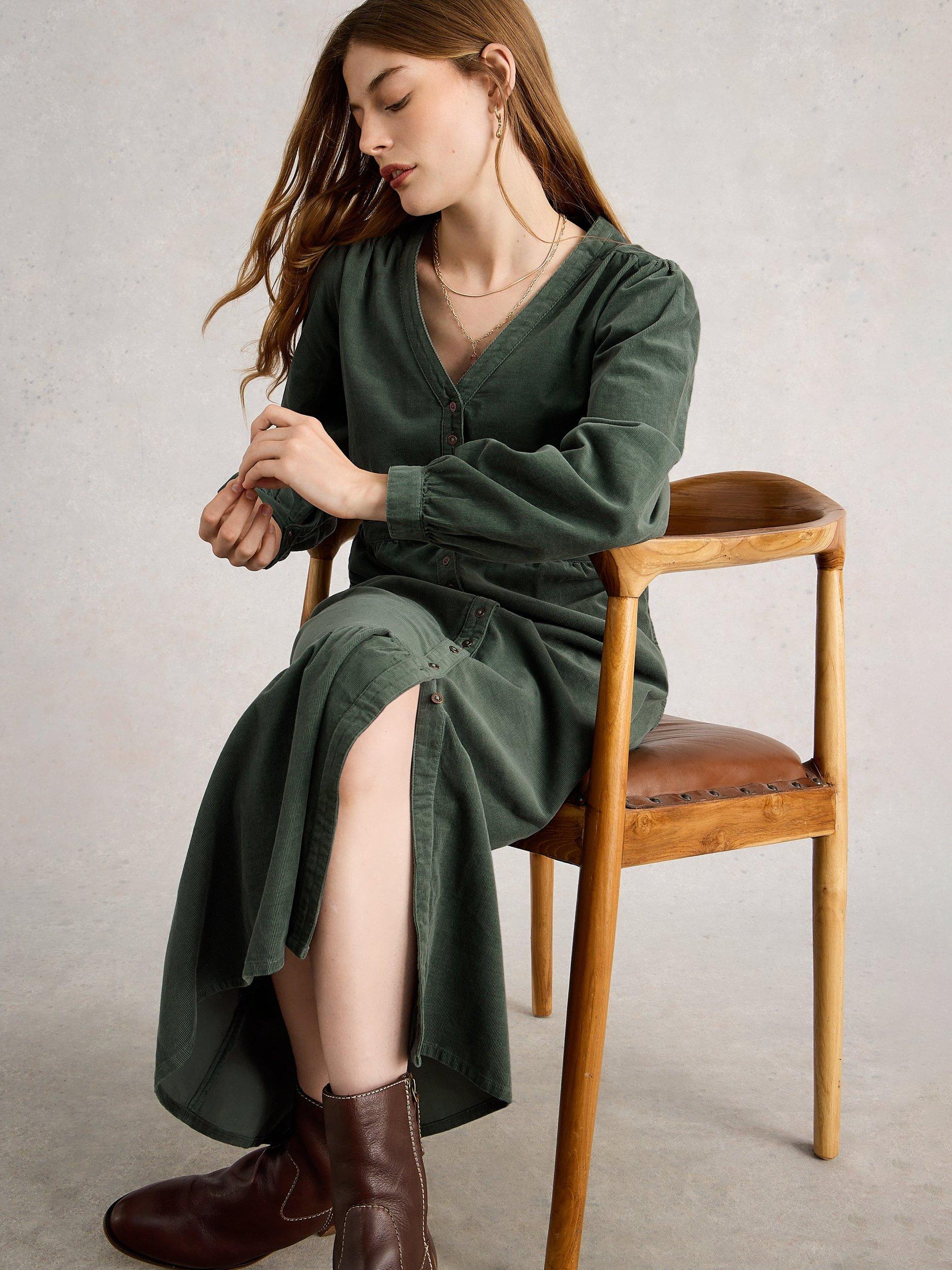 Product image 4 of 6, which shows White Stuff Phoebe Tiered Organic Cotton Midi Dress, Dus Green, 6