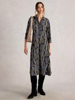 White Stuff Rua Abstract Stripe Jersey Shirt Dress, Black/Multi, Black/Multi
