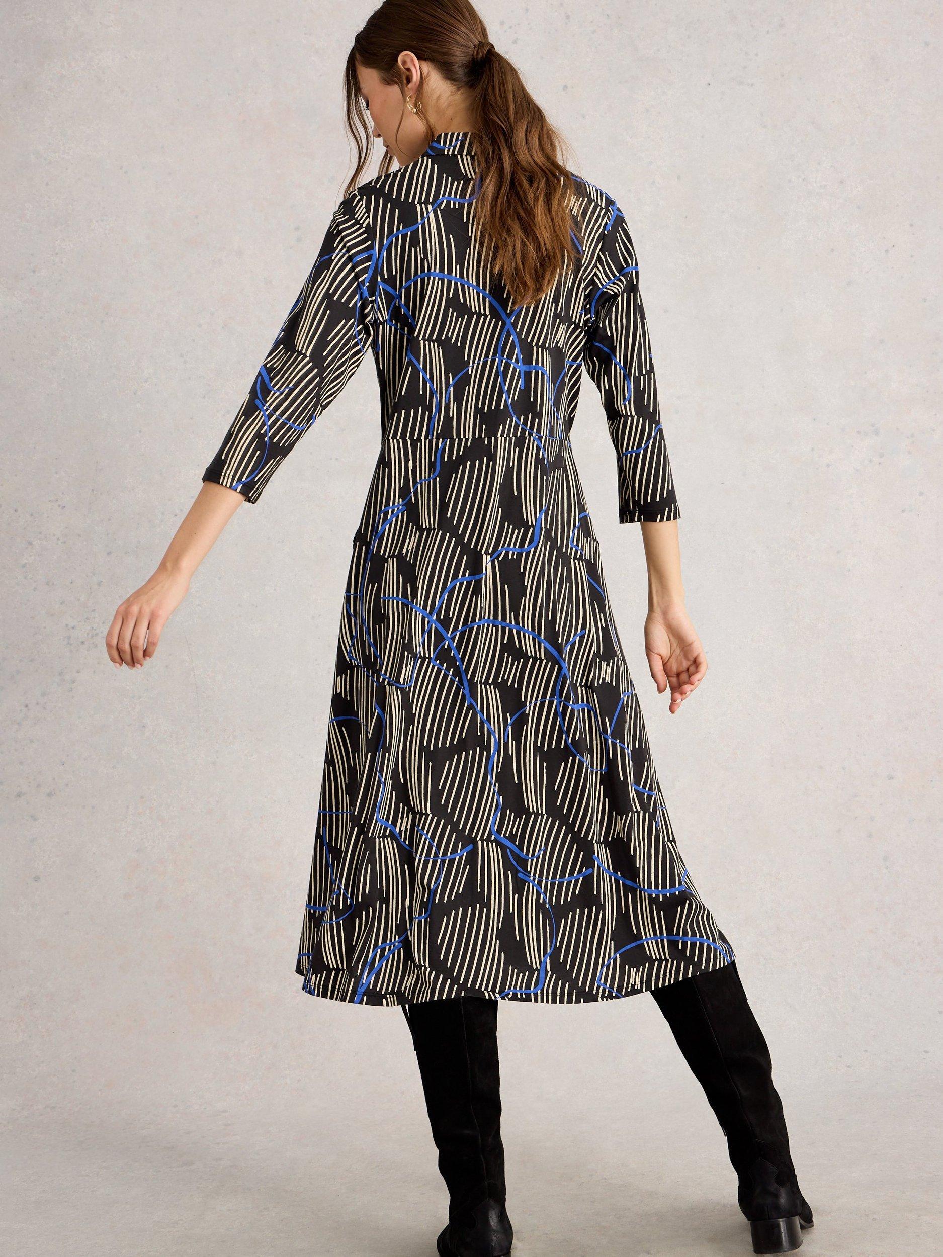 Product image 2 of 6, which shows White Stuff Rua Abstract Stripe Jersey Shirt Dress, Black/Multi, 6