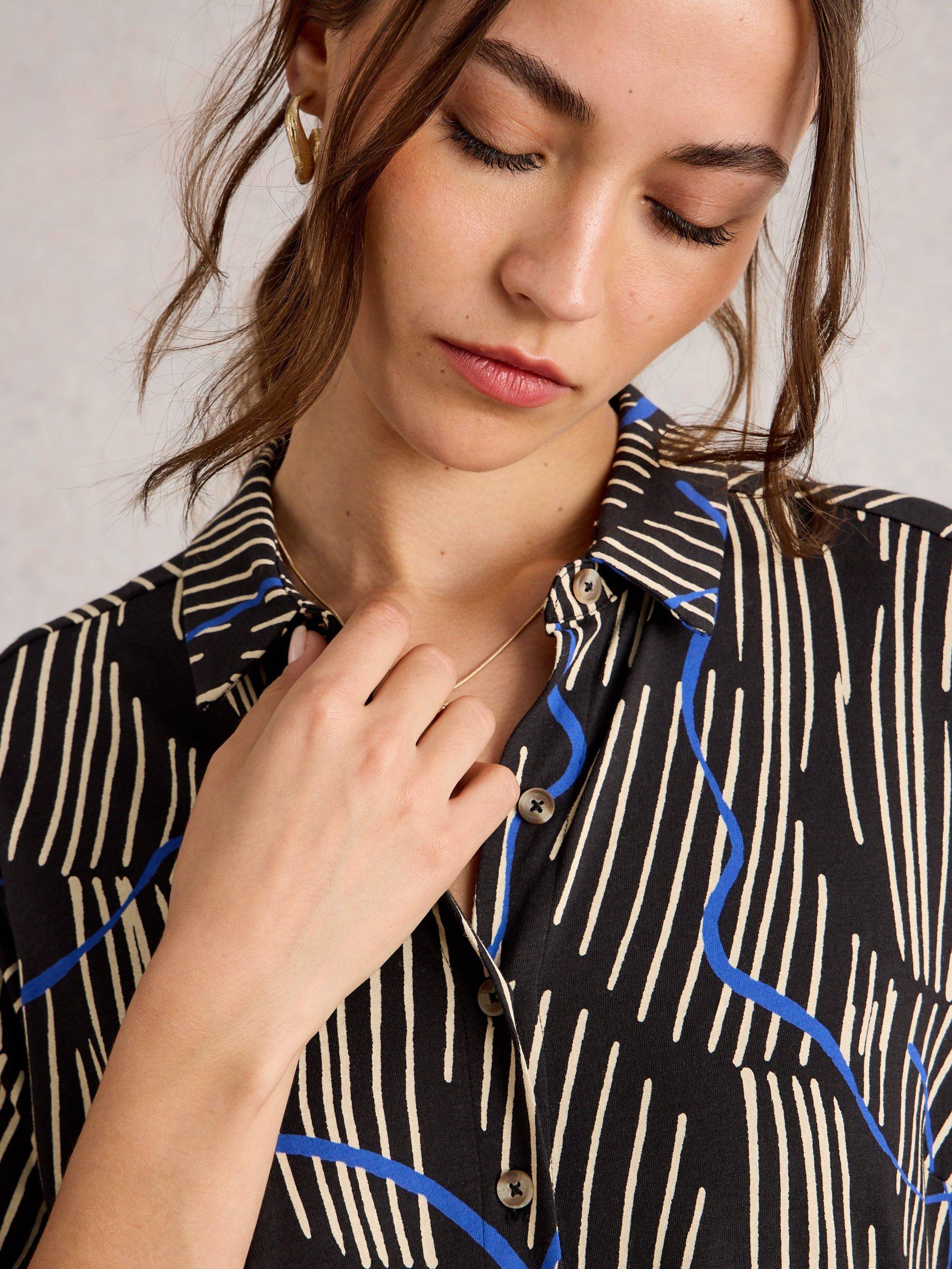 Product image 3 of 6, which shows White Stuff Rua Abstract Stripe Jersey Shirt Dress, Black/Multi, 6