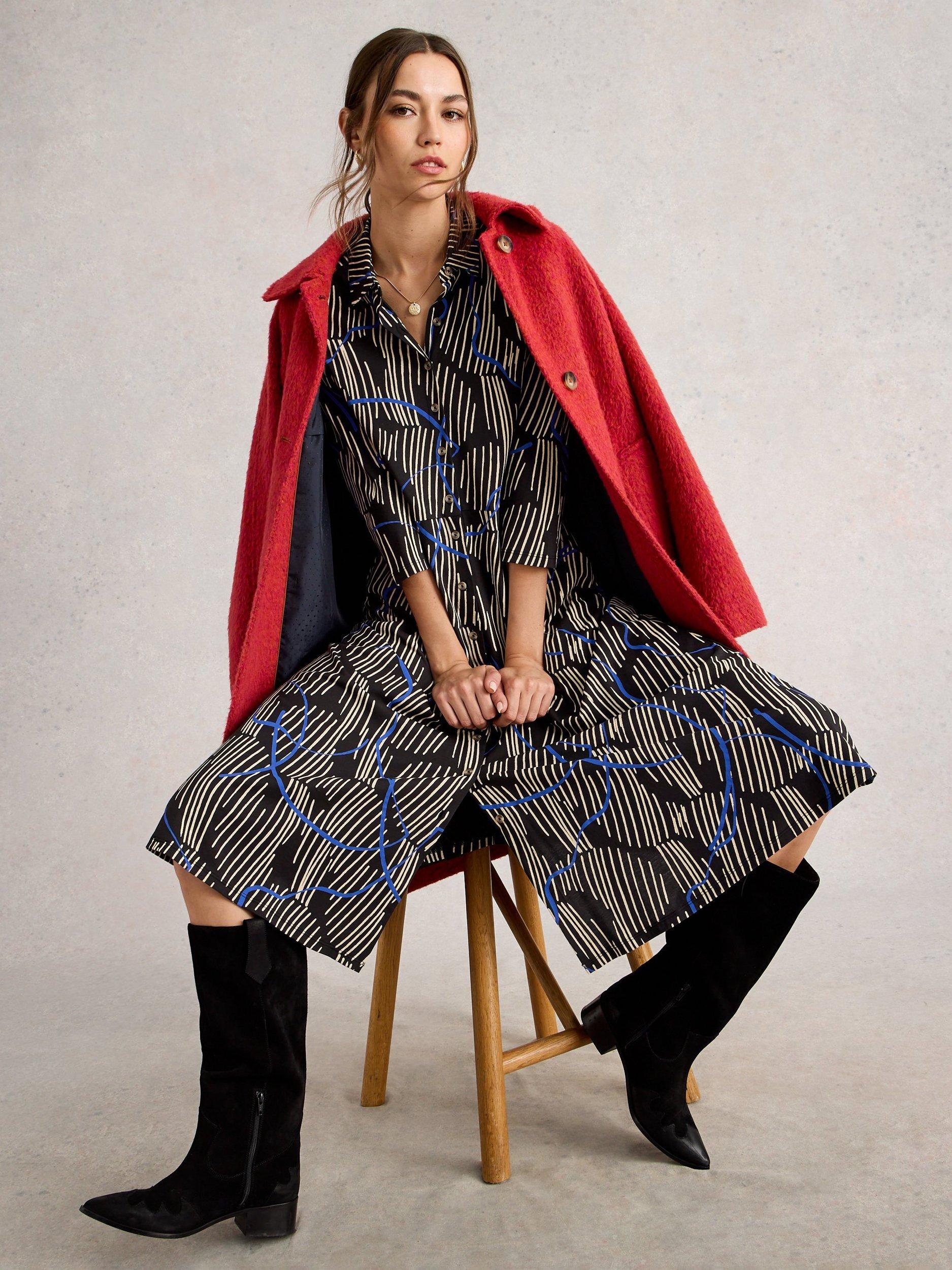 Product image 4 of 6, which shows White Stuff Rua Abstract Stripe Jersey Shirt Dress, Black/Multi, 6