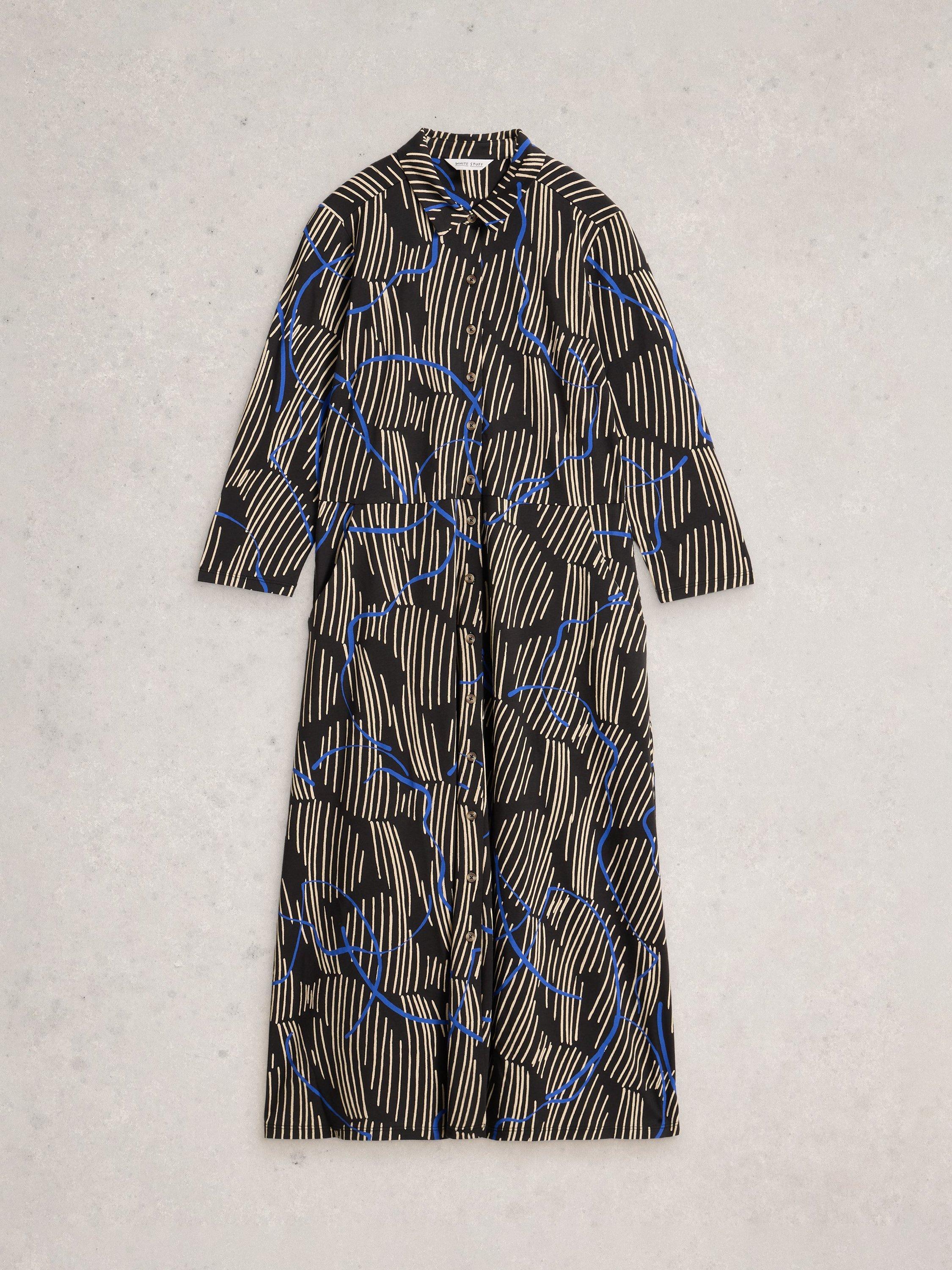 Product image 5 of 6, which shows White Stuff Rua Abstract Stripe Jersey Shirt Dress, Black/Multi, 6