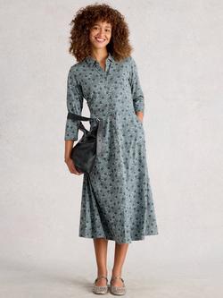 White Stuff Rua Cotton Blend Abstract Print Midi Dress, Blue/Multi