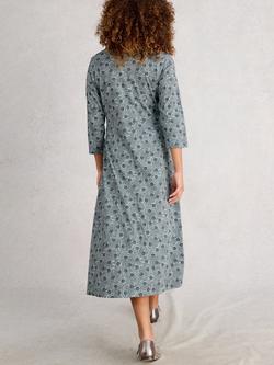 White Stuff Rua Cotton Blend Abstract Print Midi Dress - view 2, Blue/Multi