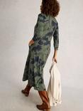 White Stuff Rua Leaves Jersey Shirt Dress, Green/Multi