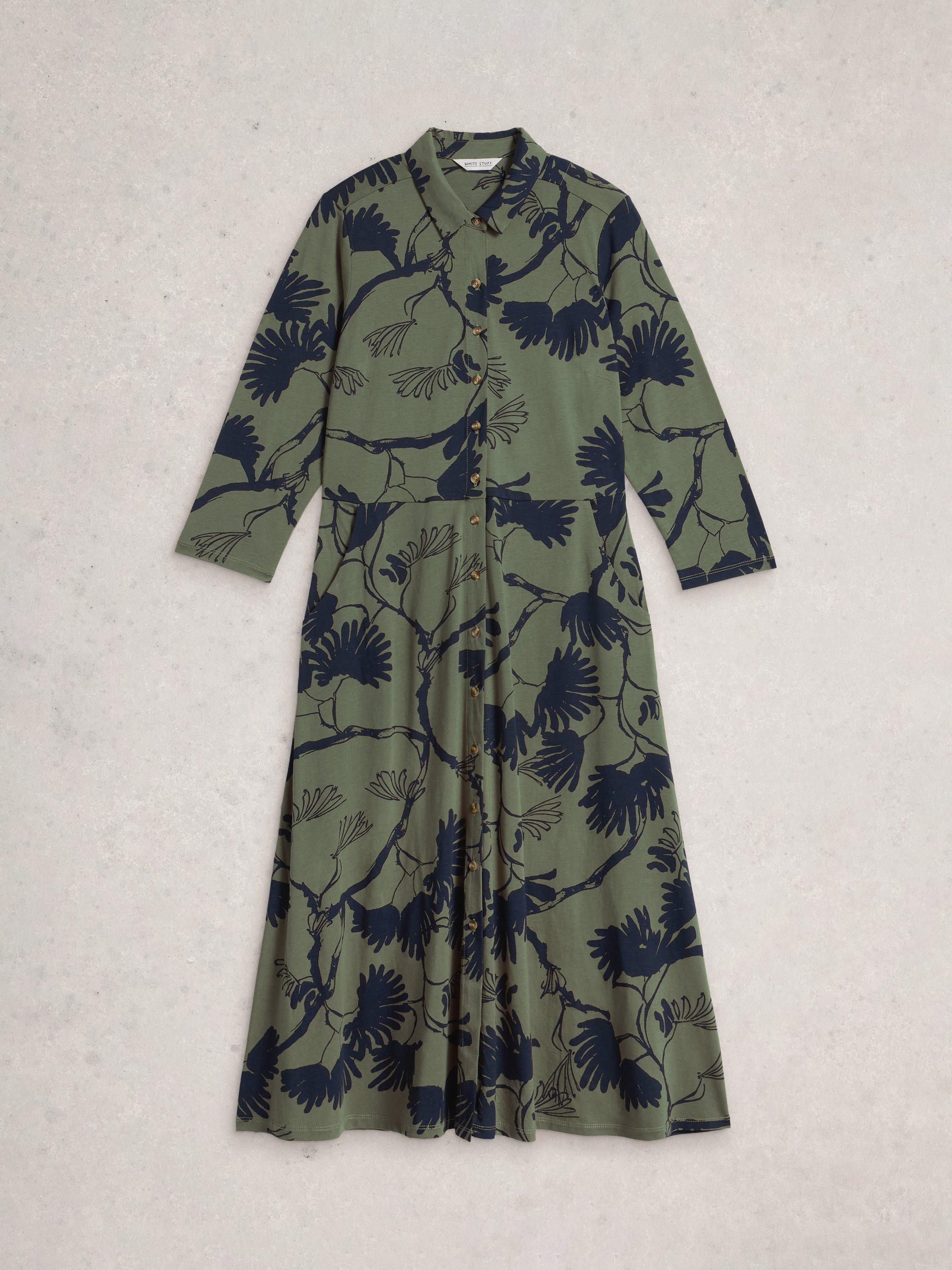 Product image 5 of 6, which shows White Stuff Rua Leaves Jersey Shirt Dress, Green/Multi, 6