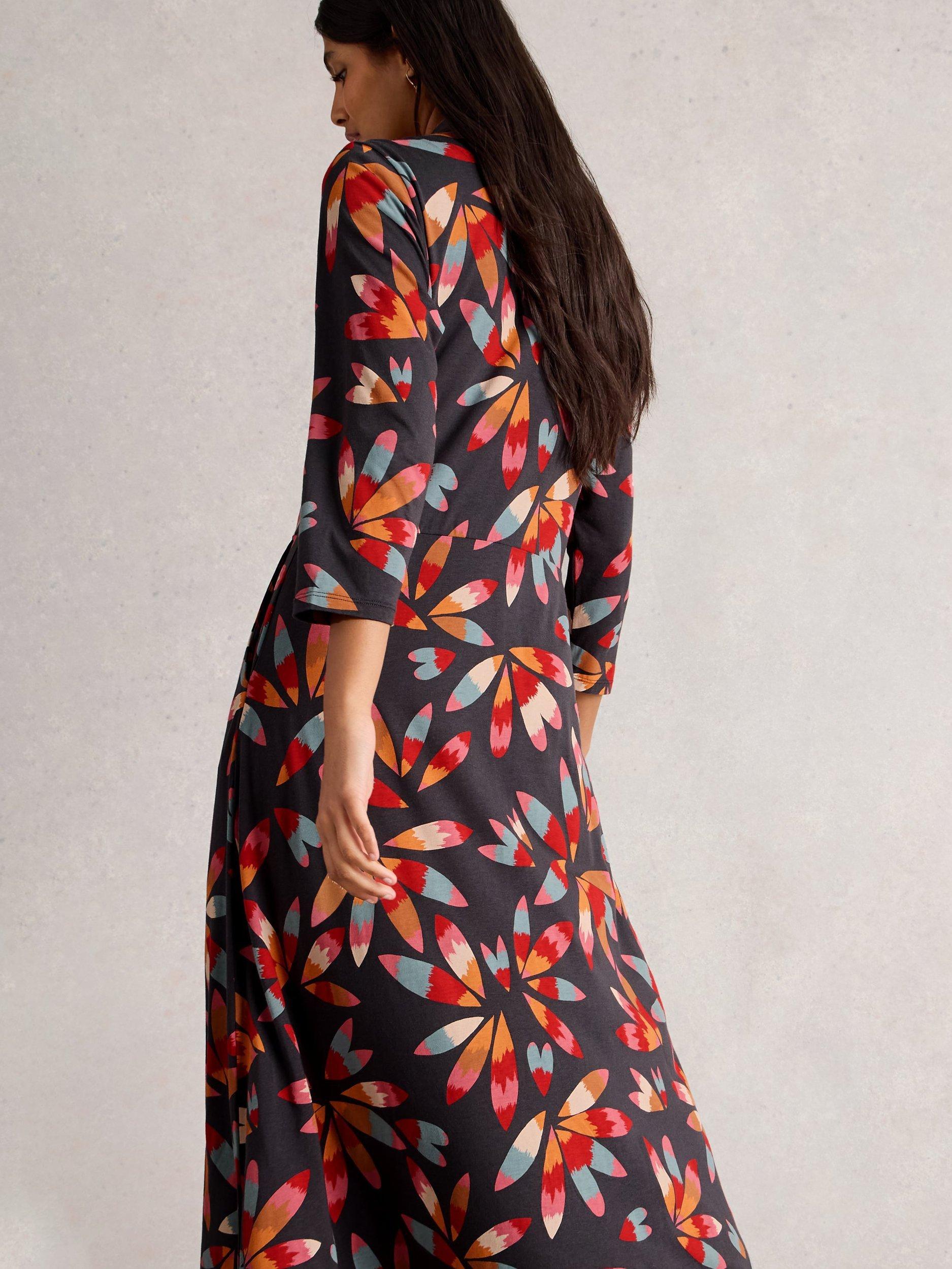 Product image 2 of 6, which shows White Stuff Rua Abstract Cotton Blend Midi Shirt Dress, Grey/Multi, 8