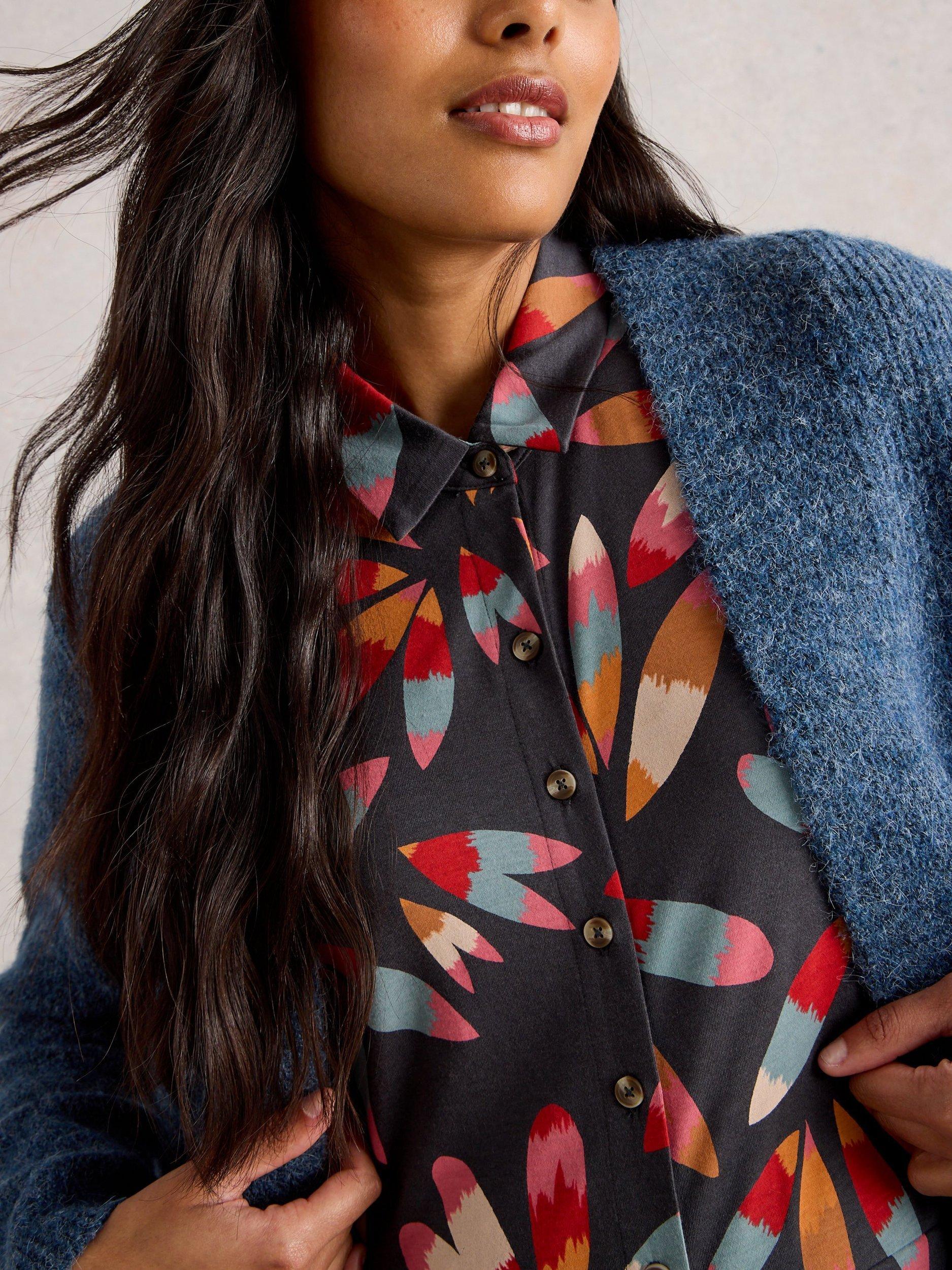 Product image 4 of 6, which shows White Stuff Rua Abstract Cotton Blend Midi Shirt Dress, Grey/Multi, 8