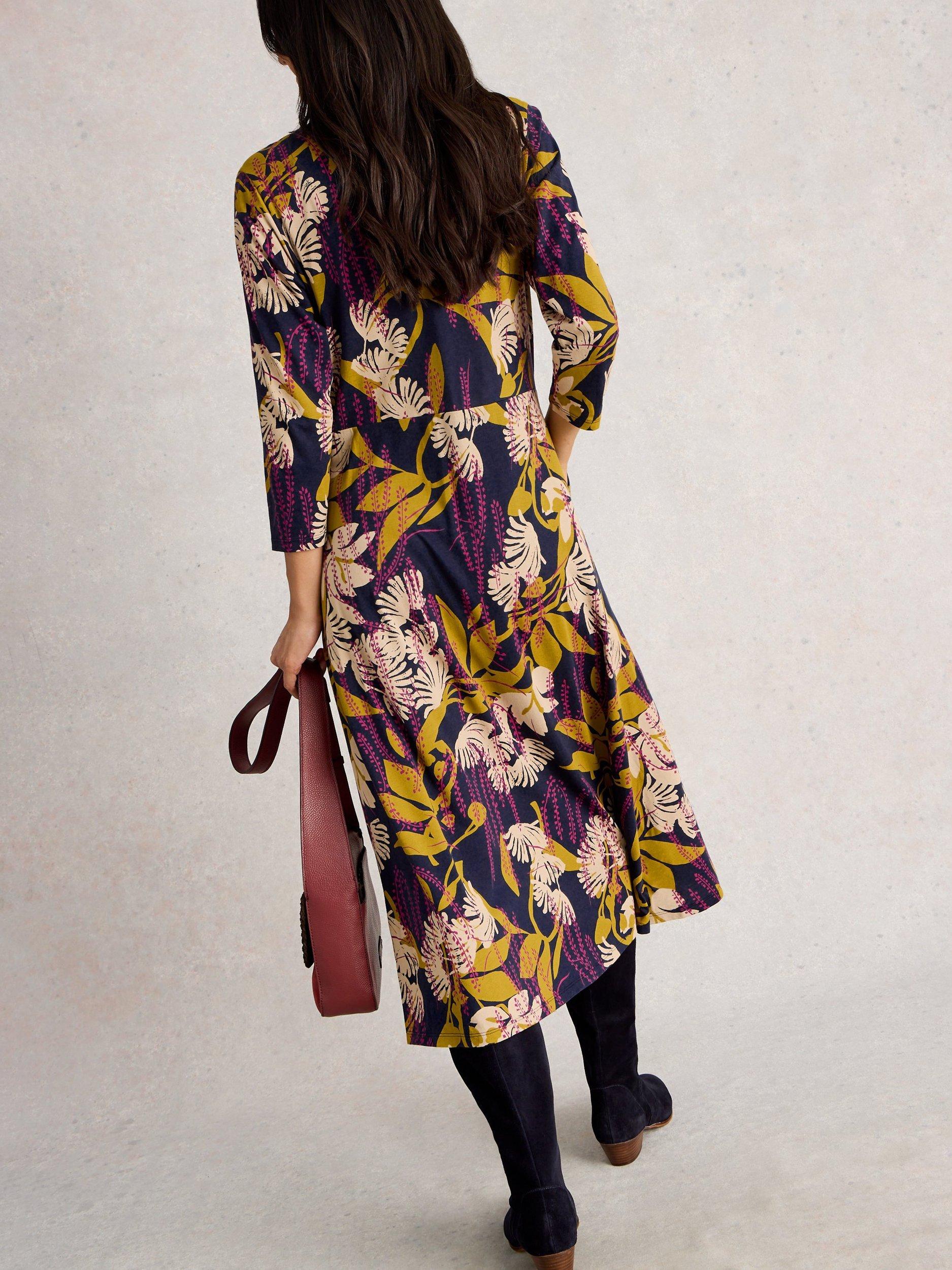 Product image 2 of 6, which shows White Stuff Rua Jersey A-Line Midi Shirt Dress, Navy/Multi, 6