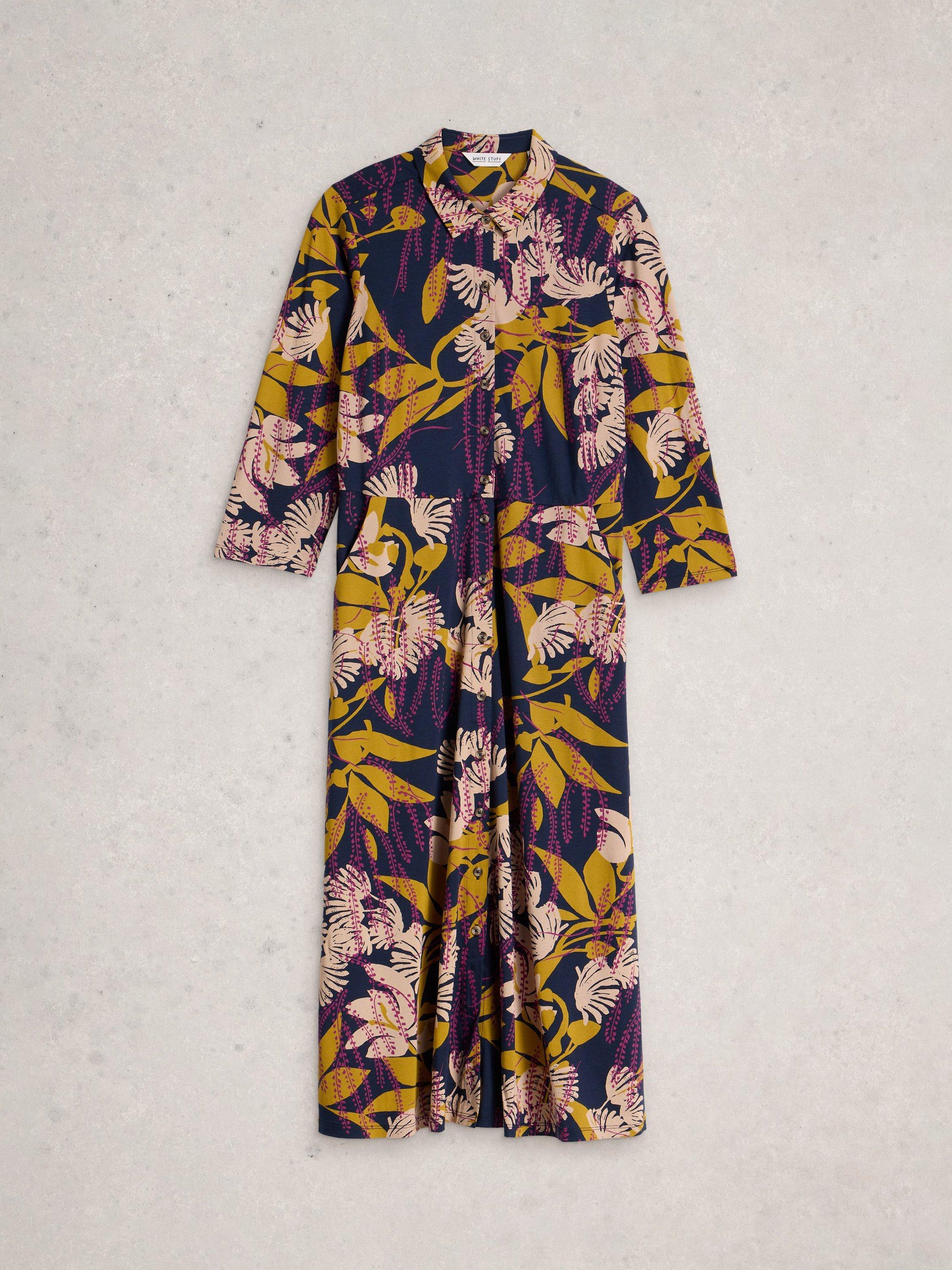 Product image 5 of 6, which shows White Stuff Rua Jersey A-Line Midi Shirt Dress, Navy/Multi, 6