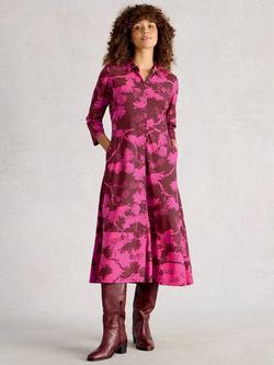 White Stuff Rua Leaves Jersey Shirt Dress, Pink, Pink