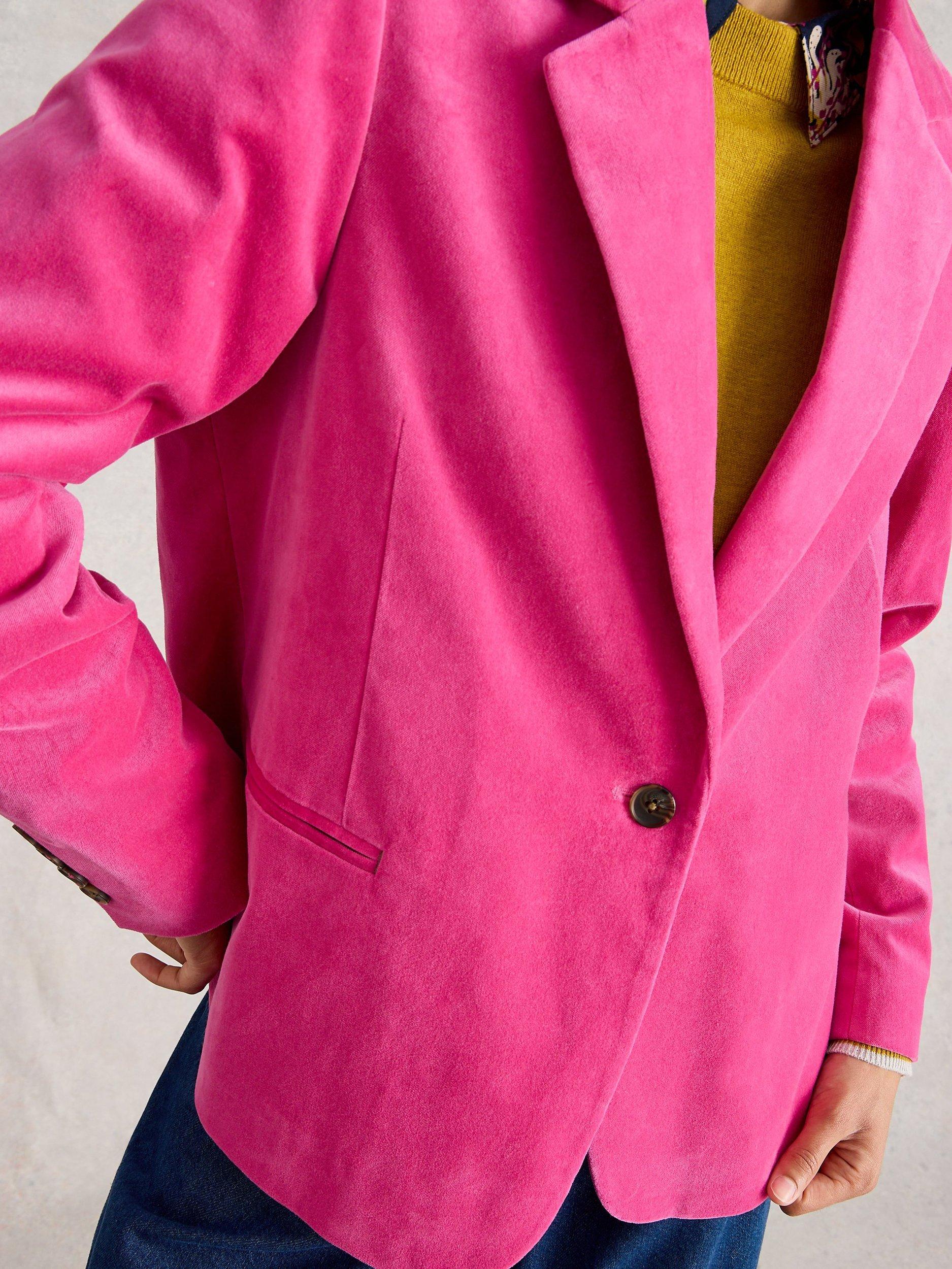 Product image 3 of 6, which shows White Stuff Evelyn Cotton Blazer, Bright Pink, 6
