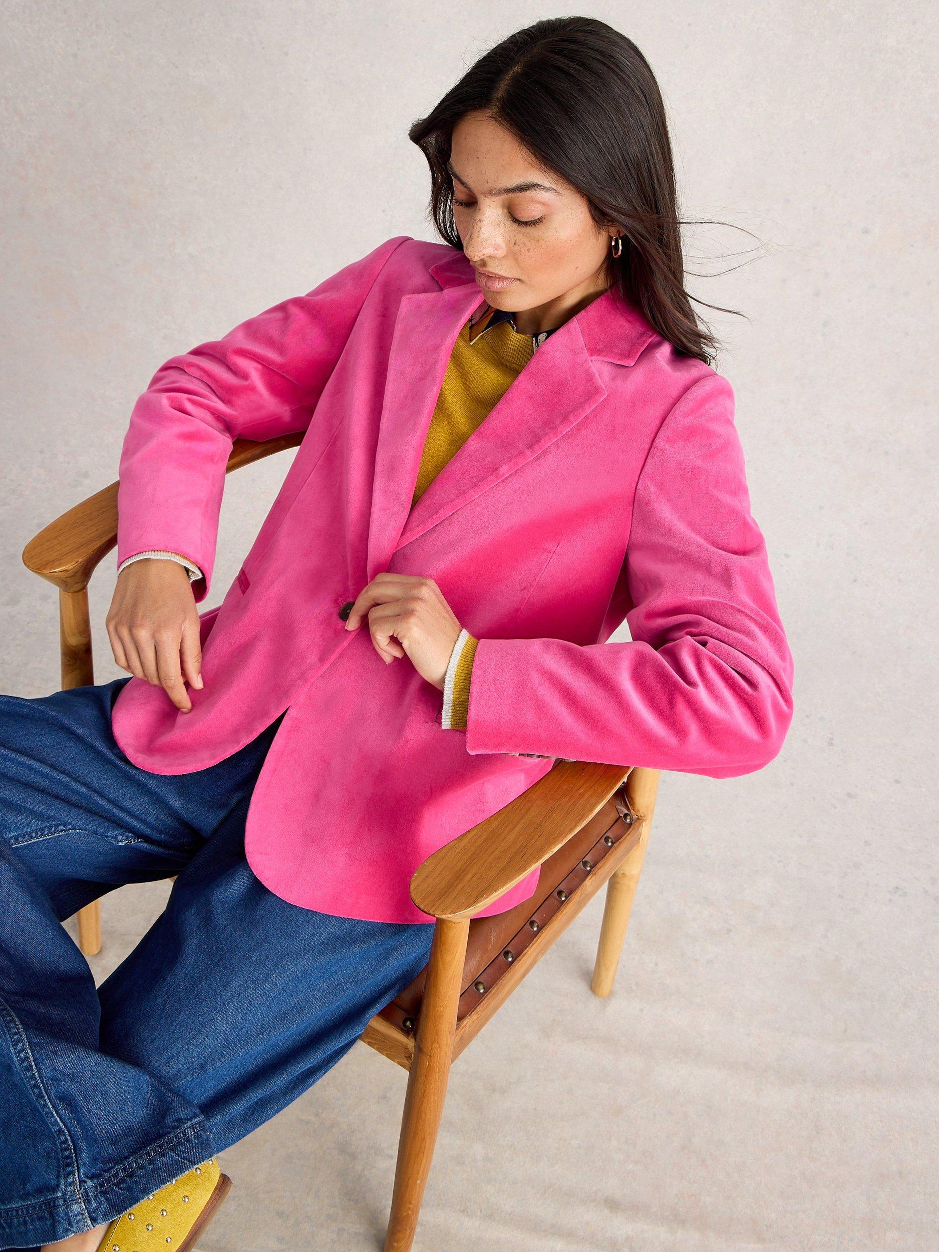 Product image 4 of 6, which shows White Stuff Evelyn Cotton Blazer, Bright Pink, 6