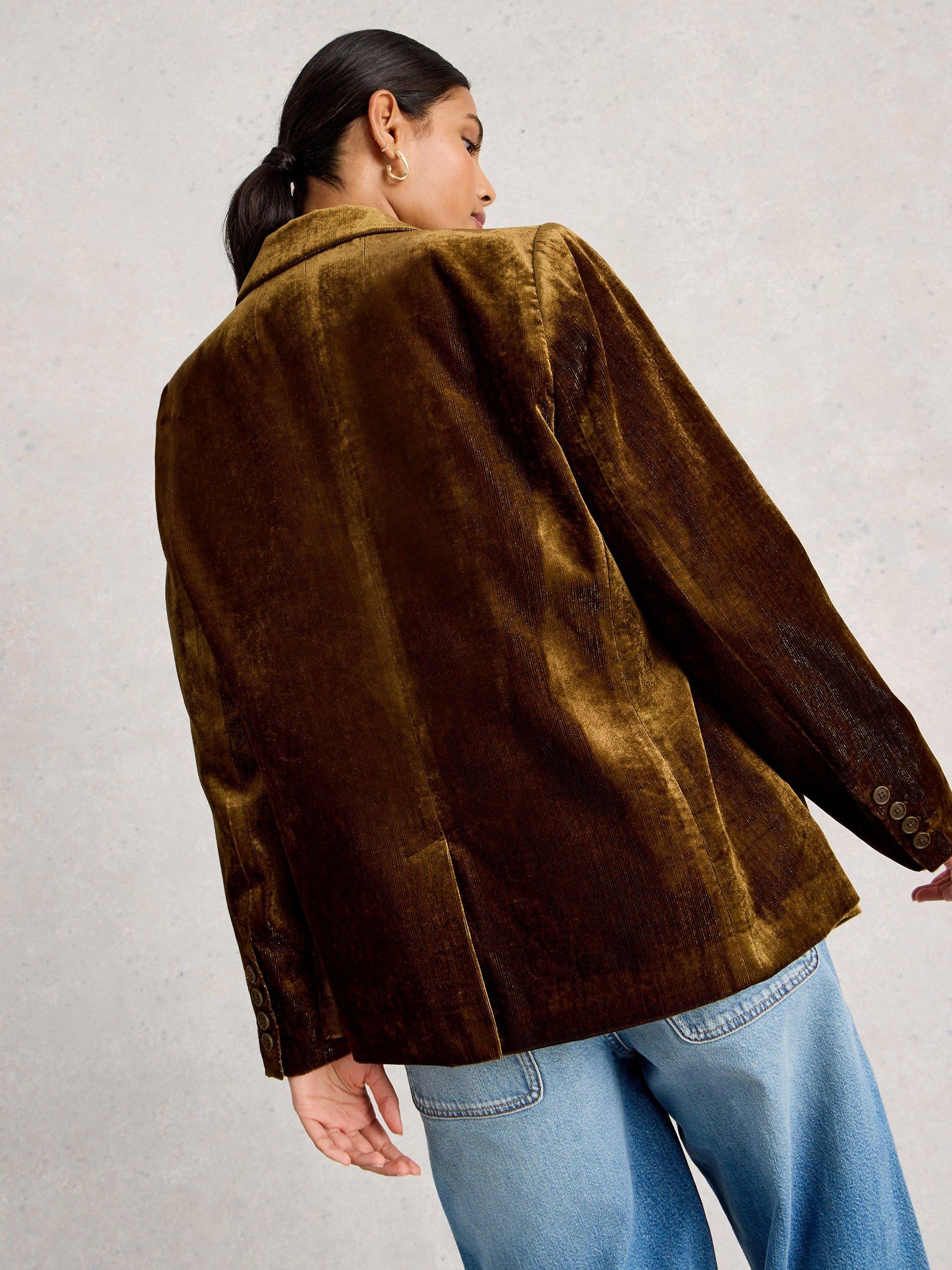 Product image 2 of 6, which shows White Stuff Evelyn Velvet Single-Breasted Blazer , Dk Chart, 6