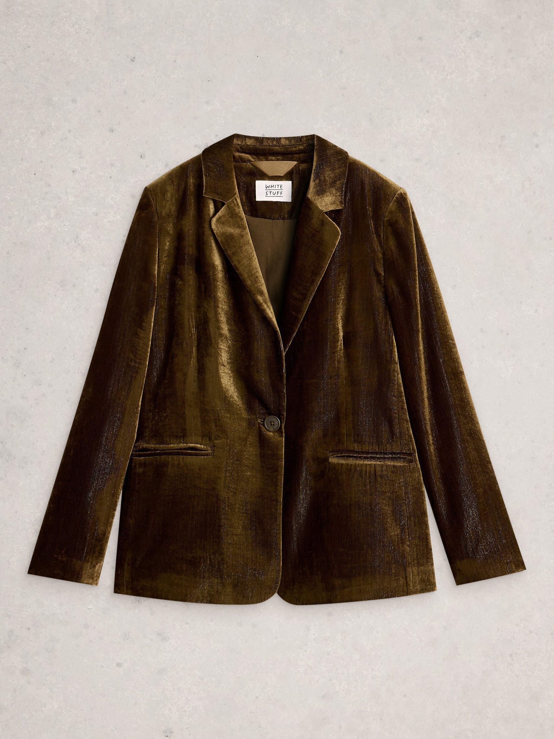 Product image 5 of 6, which shows White Stuff Evelyn Velvet Single-Breasted Blazer , Dk Chart, 6