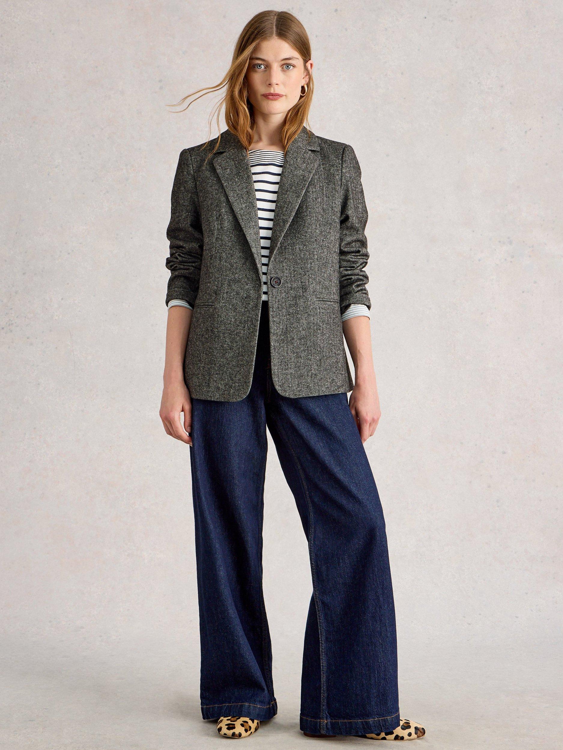 Product image 1 of 6, which shows White Stuff Evelyn Classic Tweedy Blazer Jacket, Grey, 20