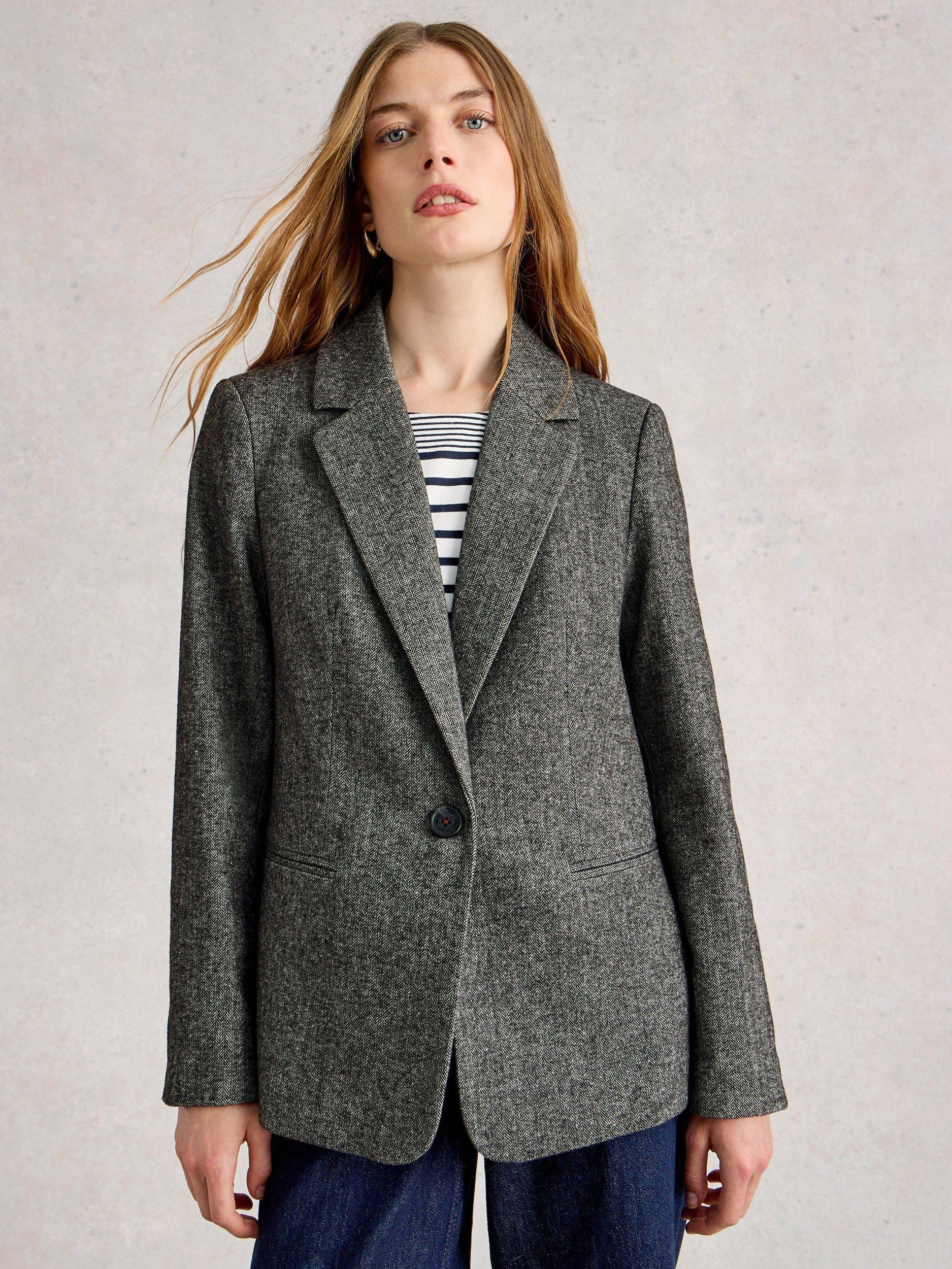 Product image 3 of 6, which shows White Stuff Evelyn Classic Tweedy Blazer Jacket, Grey, 20