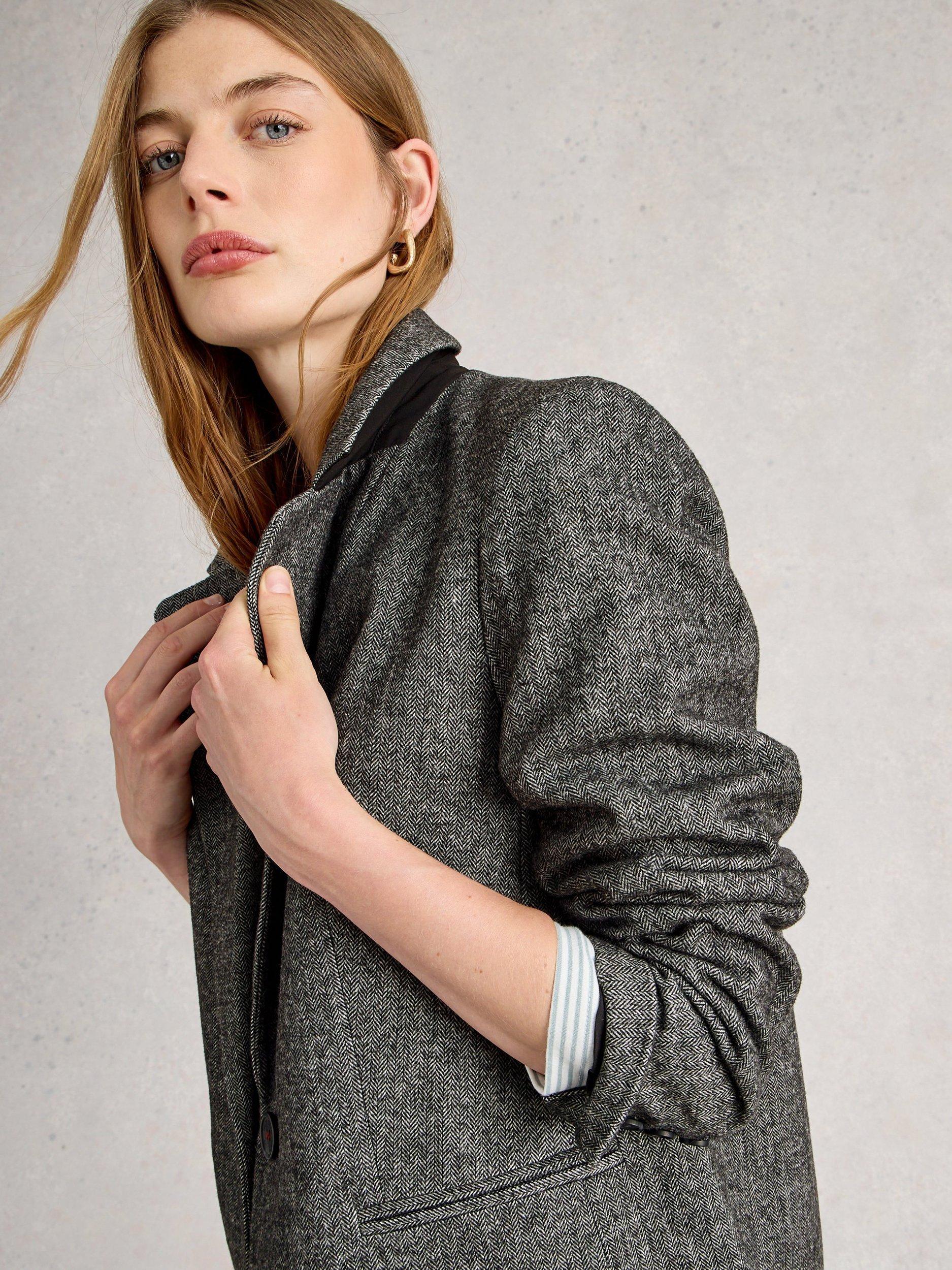 Product image 4 of 6, which shows White Stuff Evelyn Classic Tweedy Blazer Jacket, Grey, 20