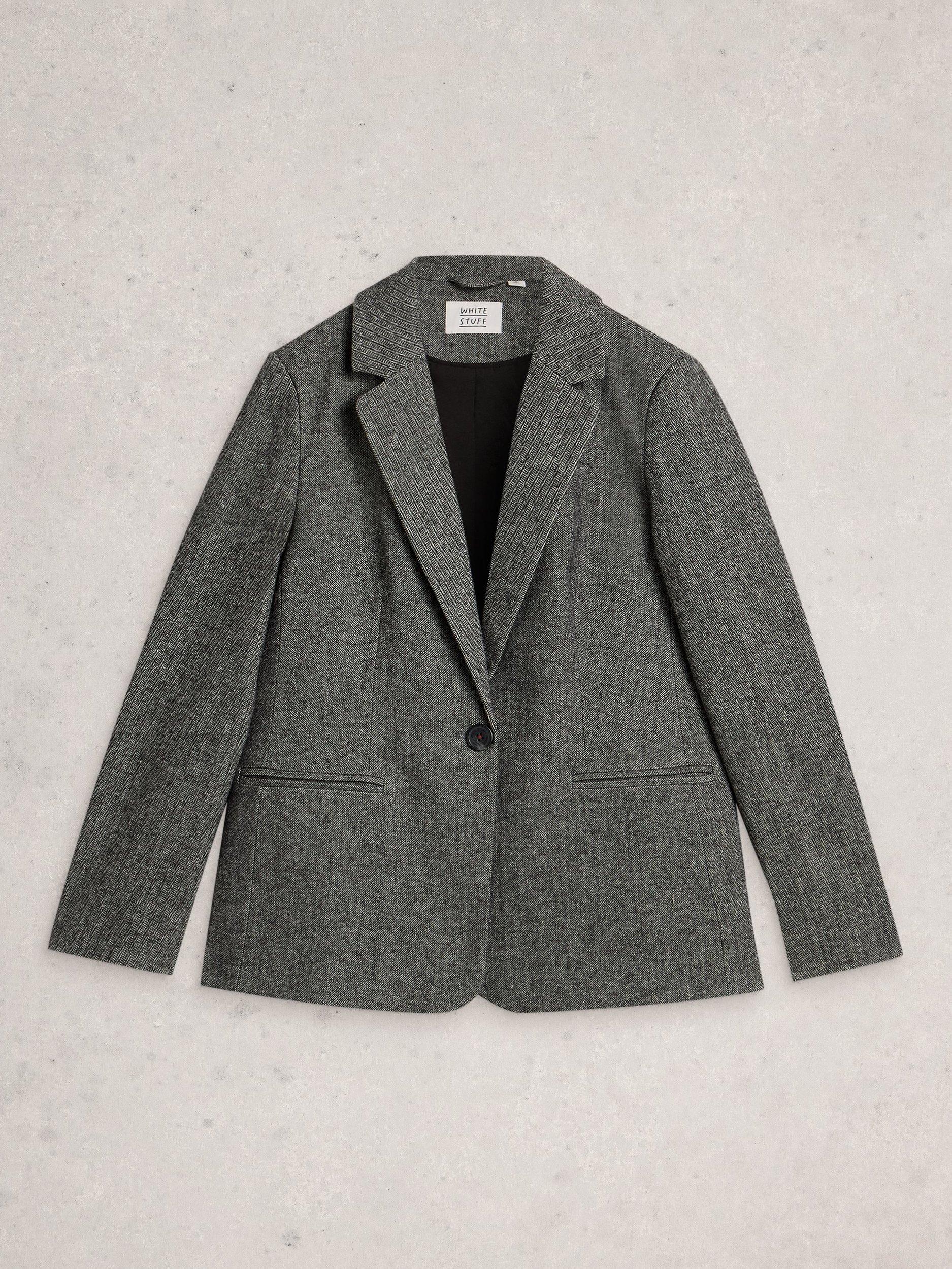 Product image 5 of 6, which shows White Stuff Evelyn Classic Tweedy Blazer Jacket, Grey, 20