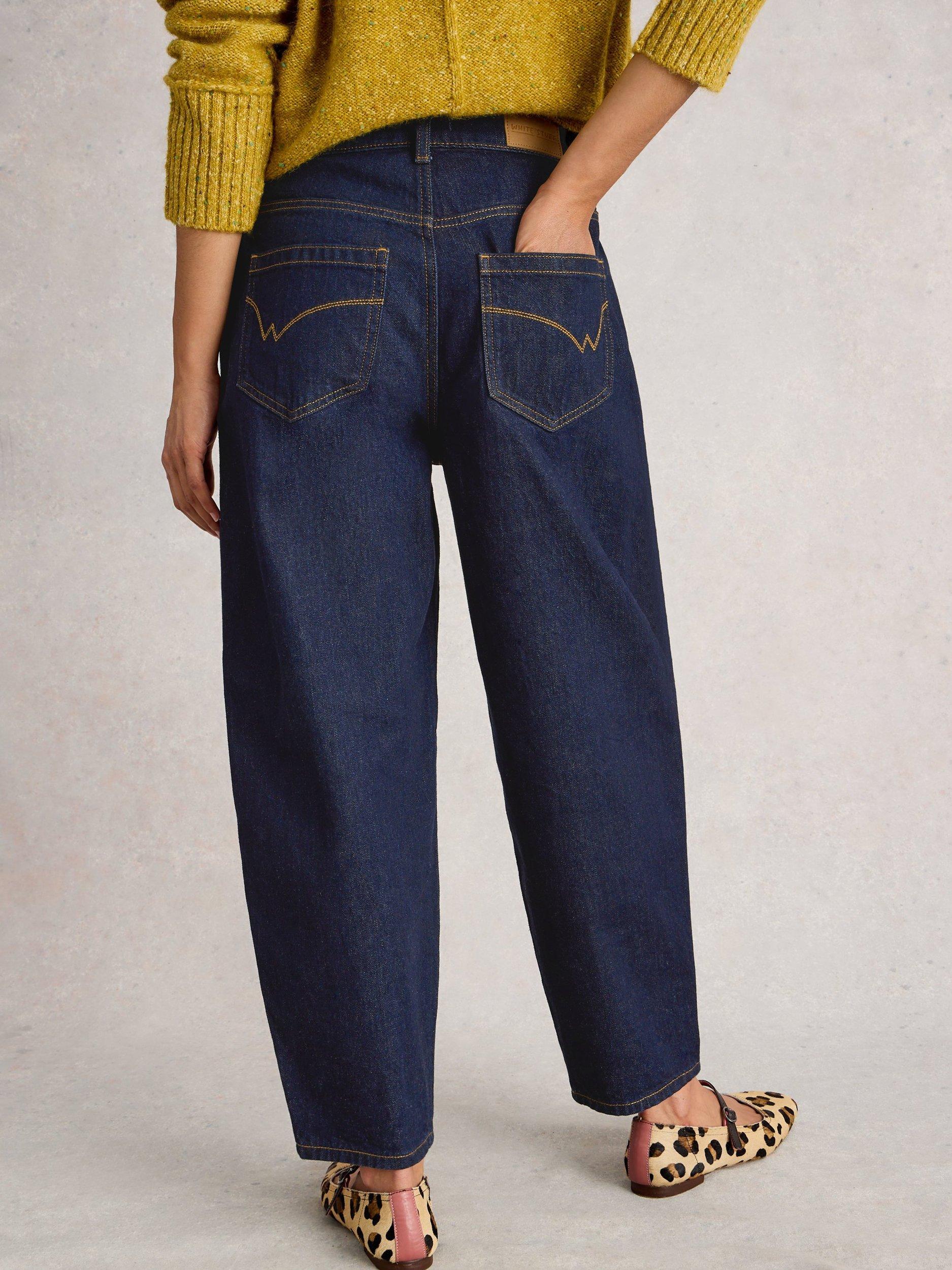Product image 2 of 6, which shows White Stuff Aubrey Cotton Blend Barrel Cut Jeans, Dark Blue, 6S