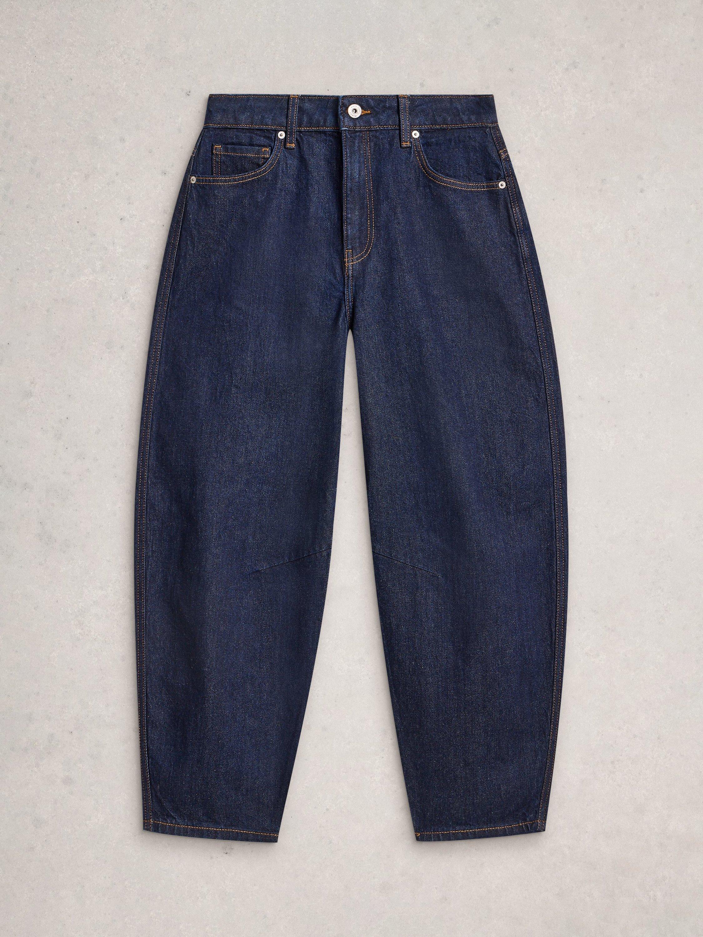 Product image 5 of 6, which shows White Stuff Aubrey Cotton Blend Barrel Cut Jeans, Dark Blue, 6S