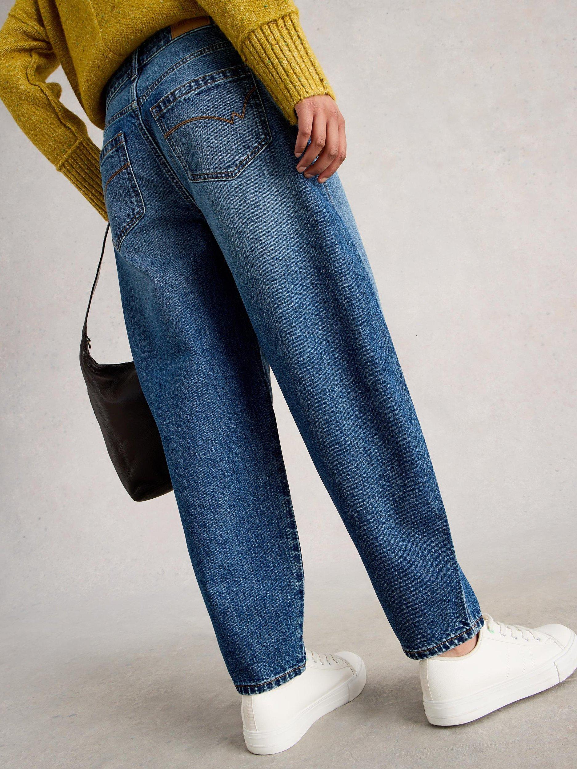 Product image 2 of 6, which shows White Stuff Aubrey Cotton Blend Barrel Cut Jeans, Mid Blue, 6S