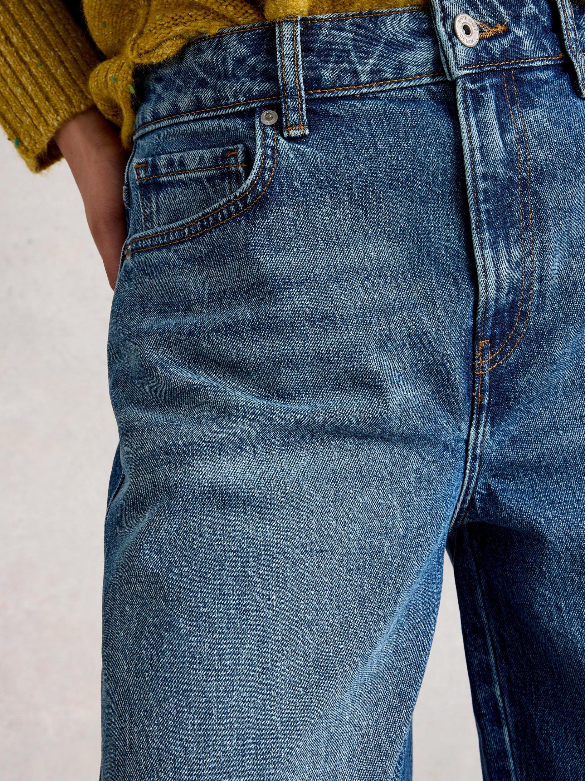 Product image 3 of 6, which shows White Stuff Aubrey Cotton Blend Barrel Cut Jeans, Mid Blue, 6S