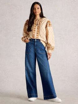 White Stuff Tia Cotton Blend Wide Leg Denim Jeans, Dk Denim
