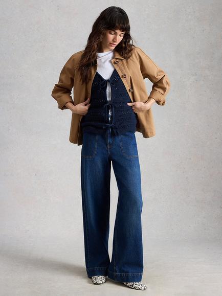 White Stuff Tia Cotton Blend Wide Leg Denim Jeans, Dk Denim