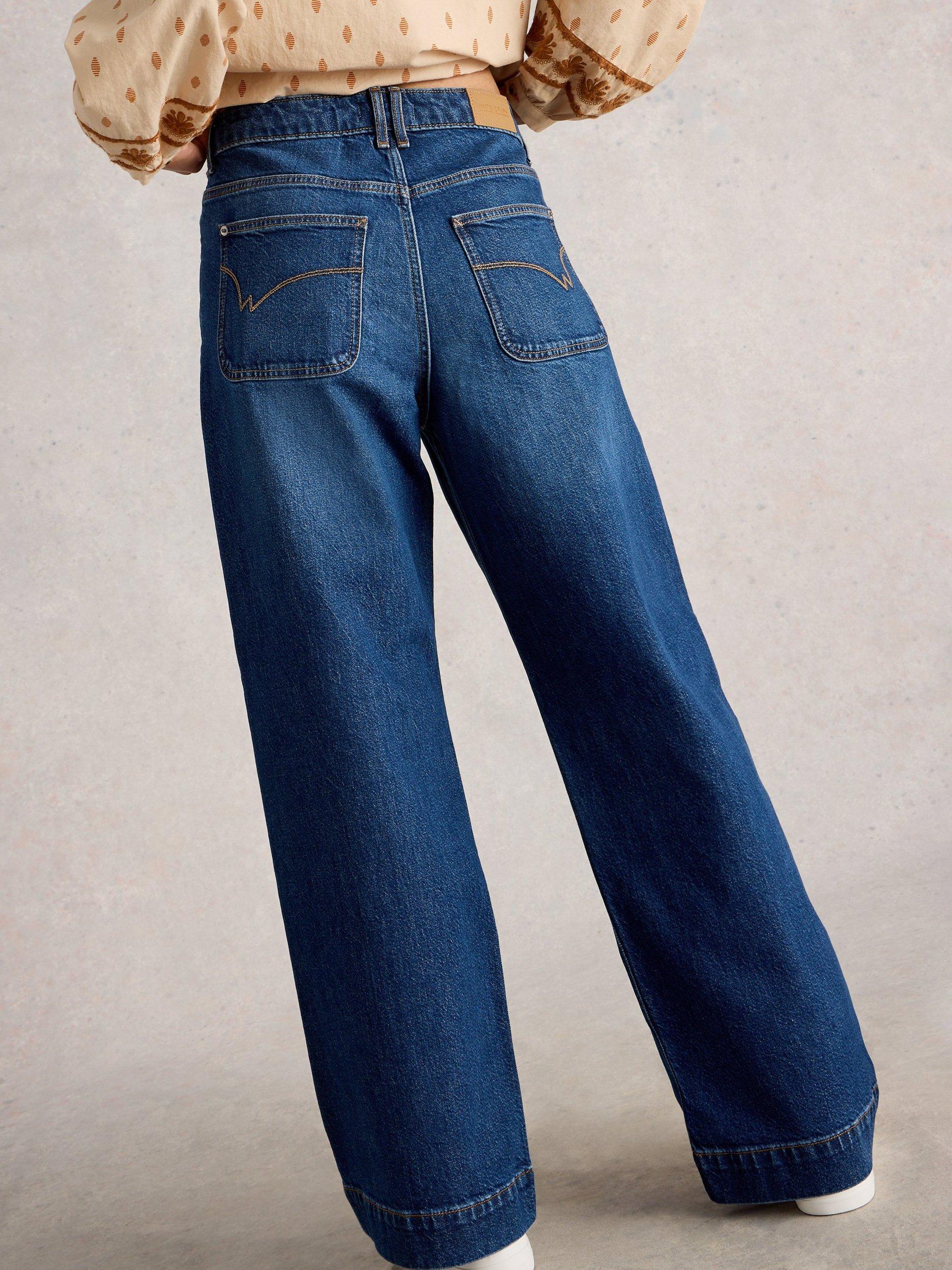 Product image 2 of 6, which shows White Stuff Tia Cotton Blend Wide Leg Denim Jeans, Dk Denim, 6S