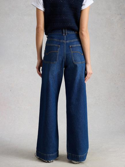 White Stuff Tia Cotton Blend Wide Leg Denim Jeans - view 2, Dk Denim
