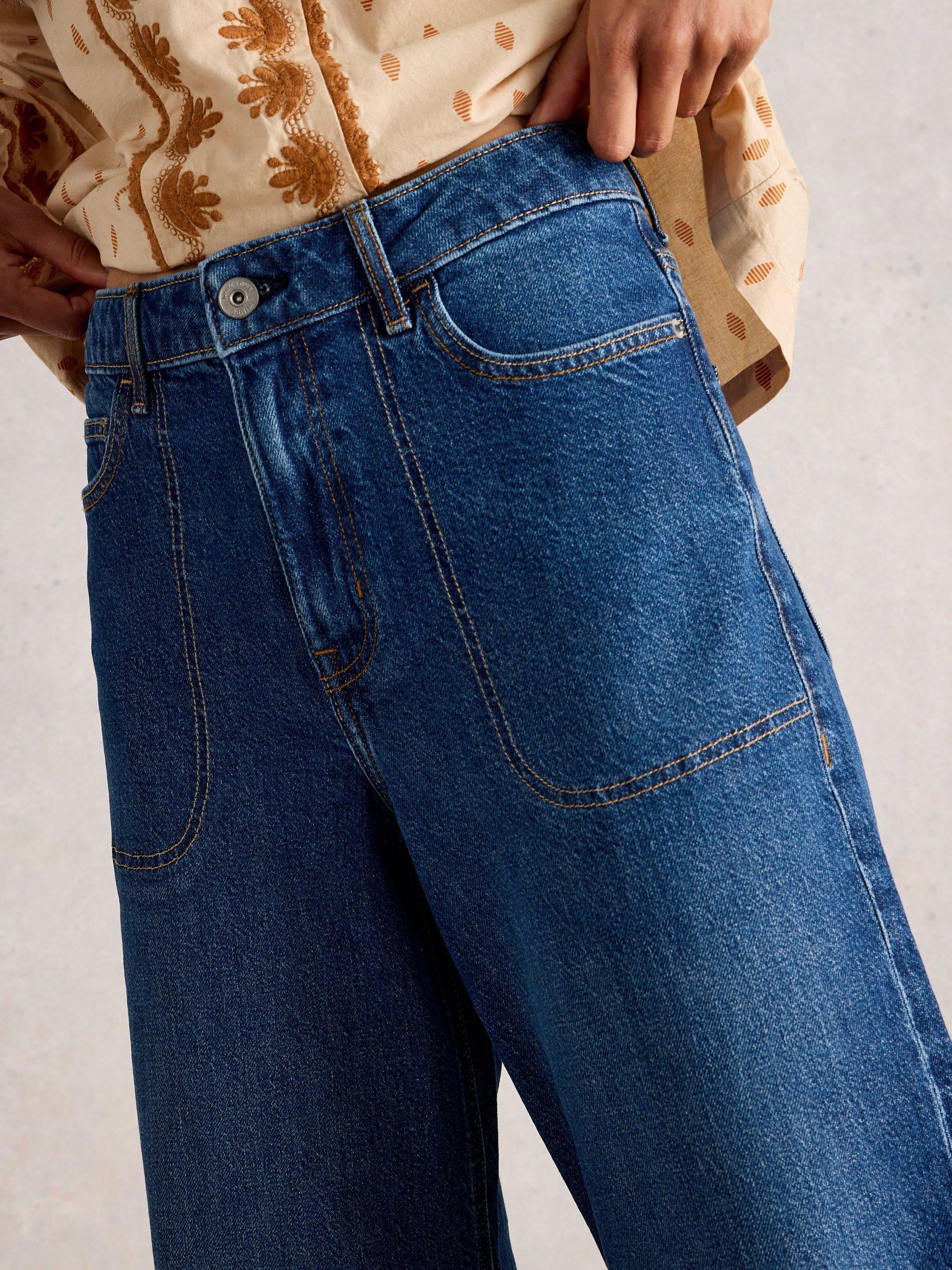 Product image 3 of 6, which shows White Stuff Tia Cotton Blend Wide Leg Denim Jeans, Dk Denim, 6S