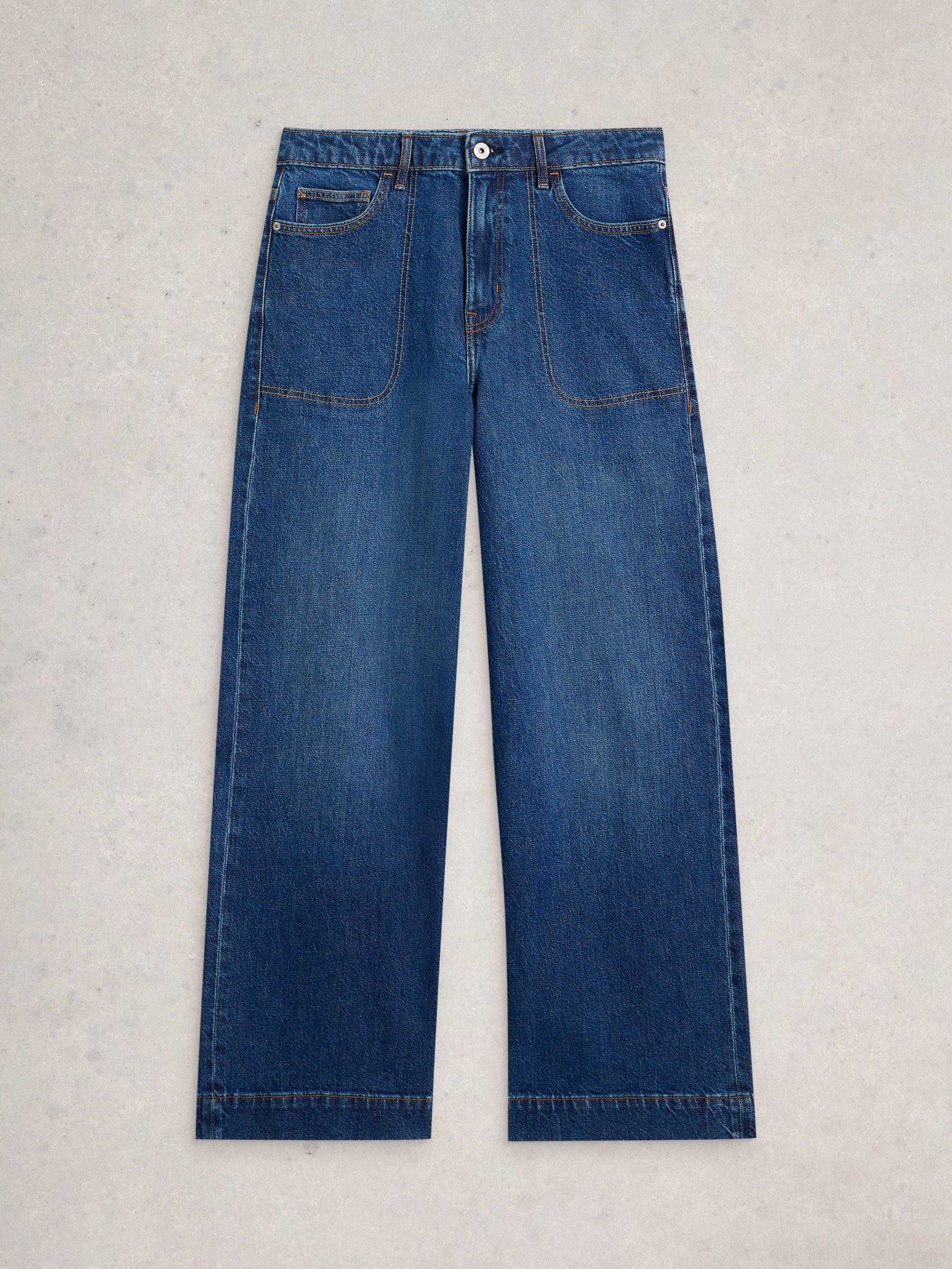 Product image 5 of 6, which shows White Stuff Tia Cotton Blend Wide Leg Denim Jeans, Dk Denim, 6S