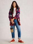 White Stuff Alice Chevron Open Neck Cardigan, Plum/Multi